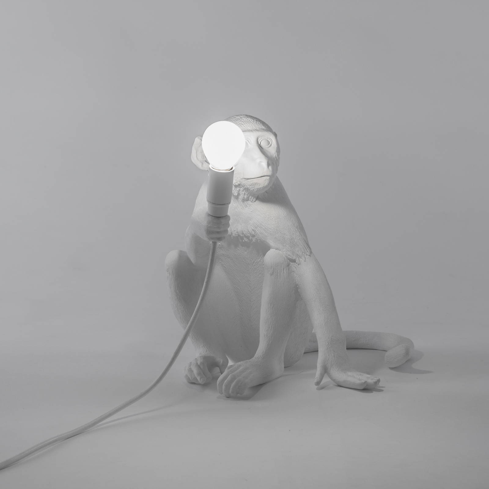 LED decoratie-tafellamp Monkey Lamp, wit, zittend