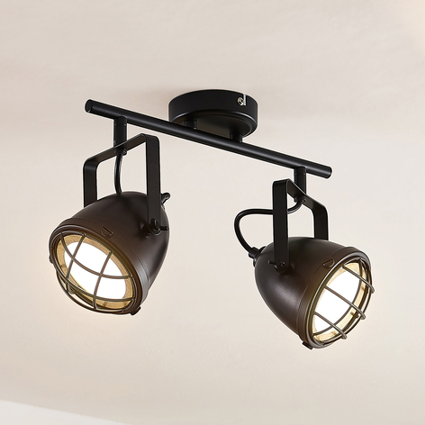 Lindby Biona LED-Deckenspot mit Goldring, 2-fl.