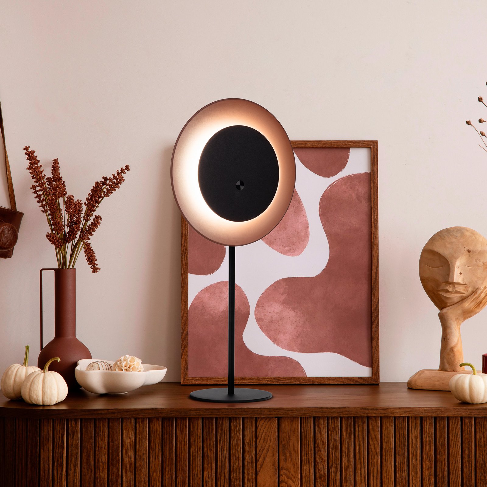 Candeeiro de mesa LED recarregável Solan, preto/castanho, solar, IP54 Candeeiro de mesa LED recarregável Solan, preto/castanho, solar, IP54