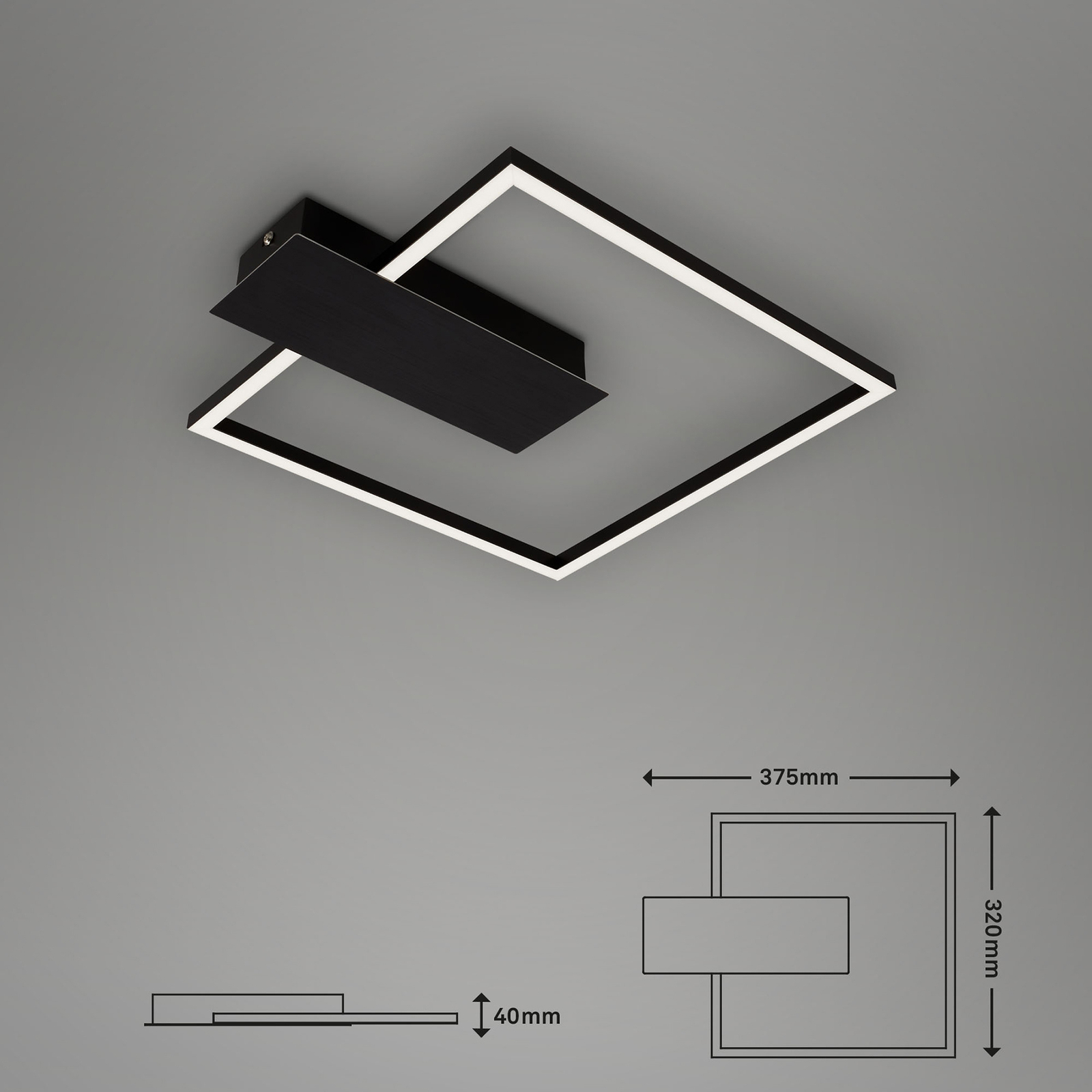 LED plafondlamp Nico, 3.000K, hoekig, zwart