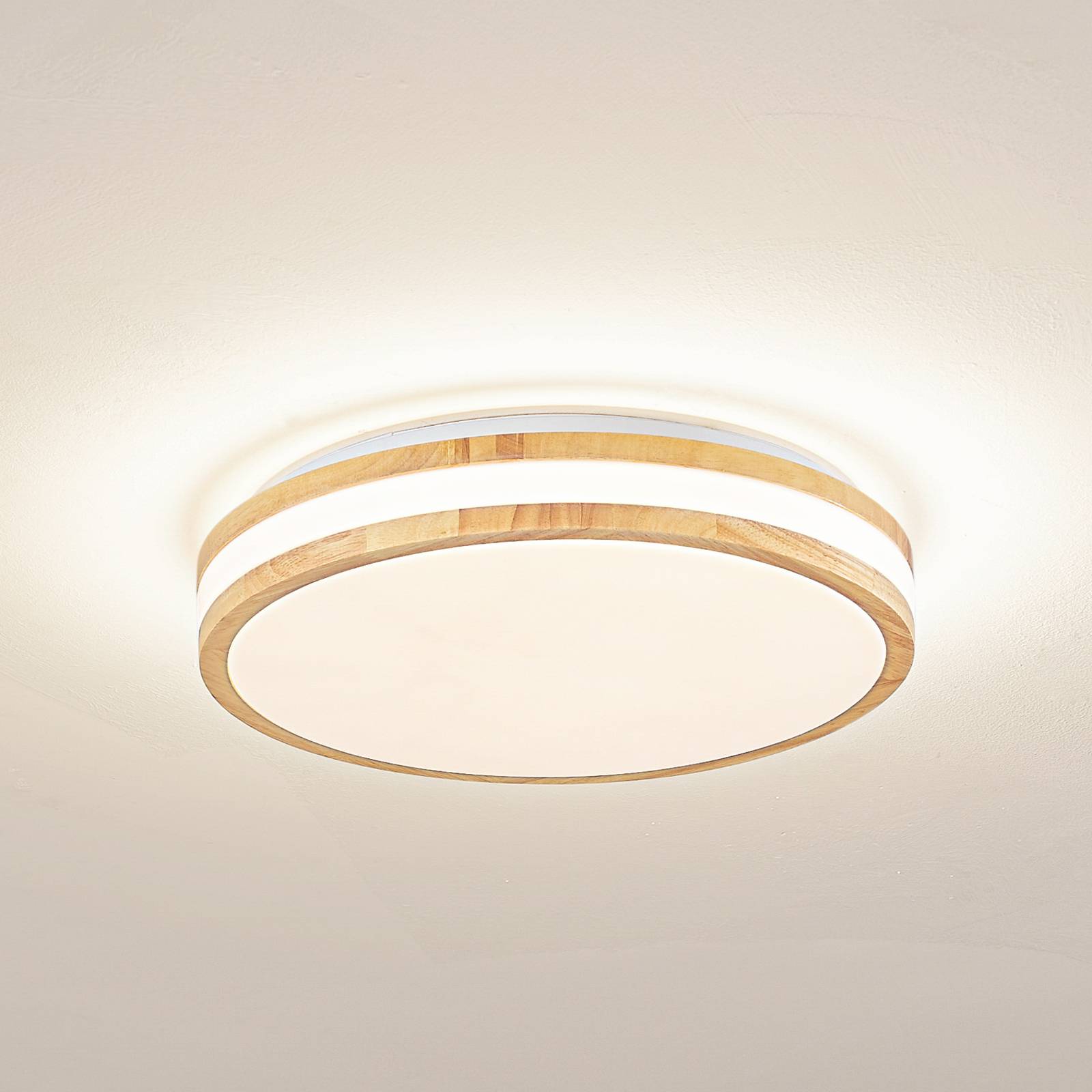 Lindby Plafonnier LED Emiva Ø 39,5 cm CCT bois