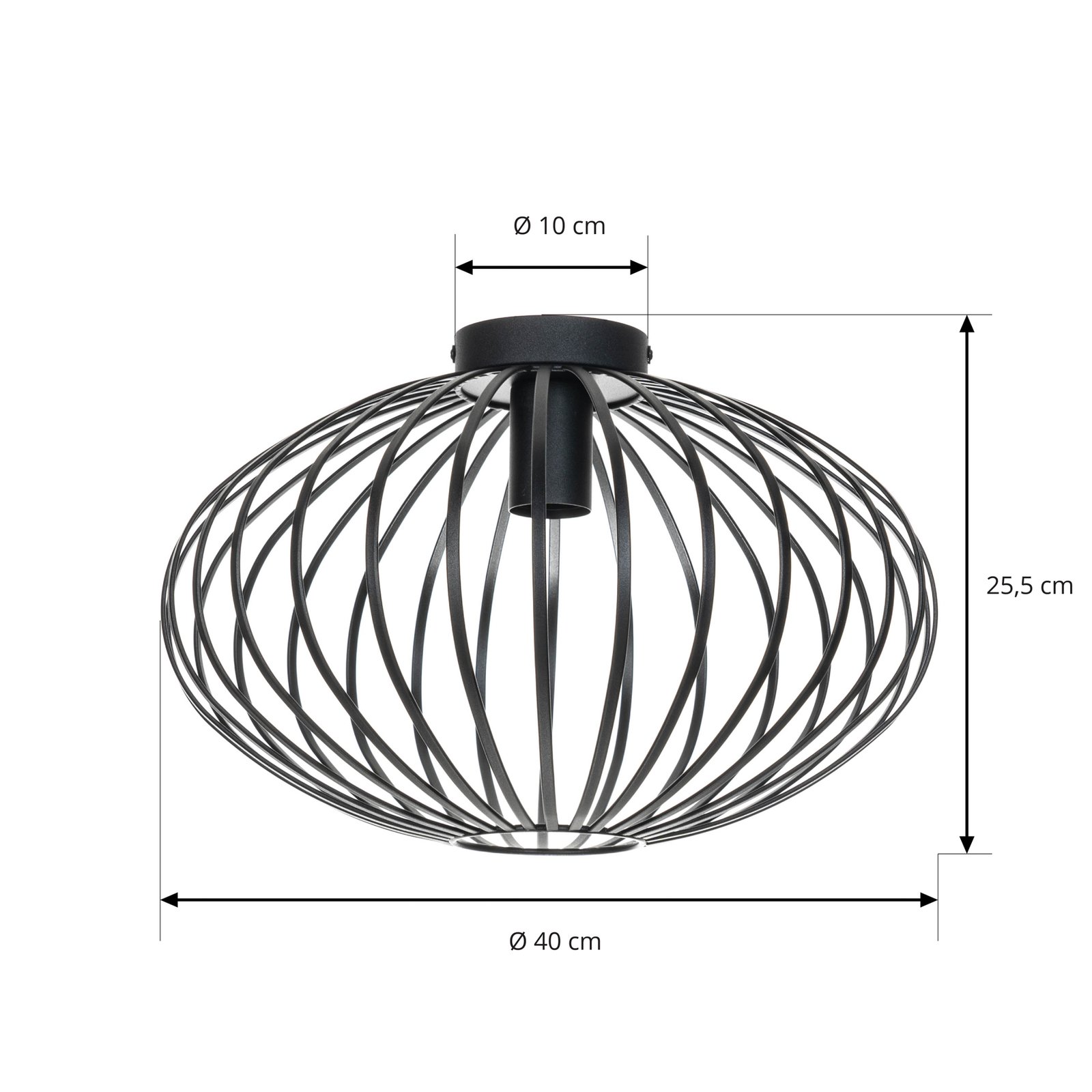 Lindby Maivi ceiling light, black, 40 cm, iron, cage