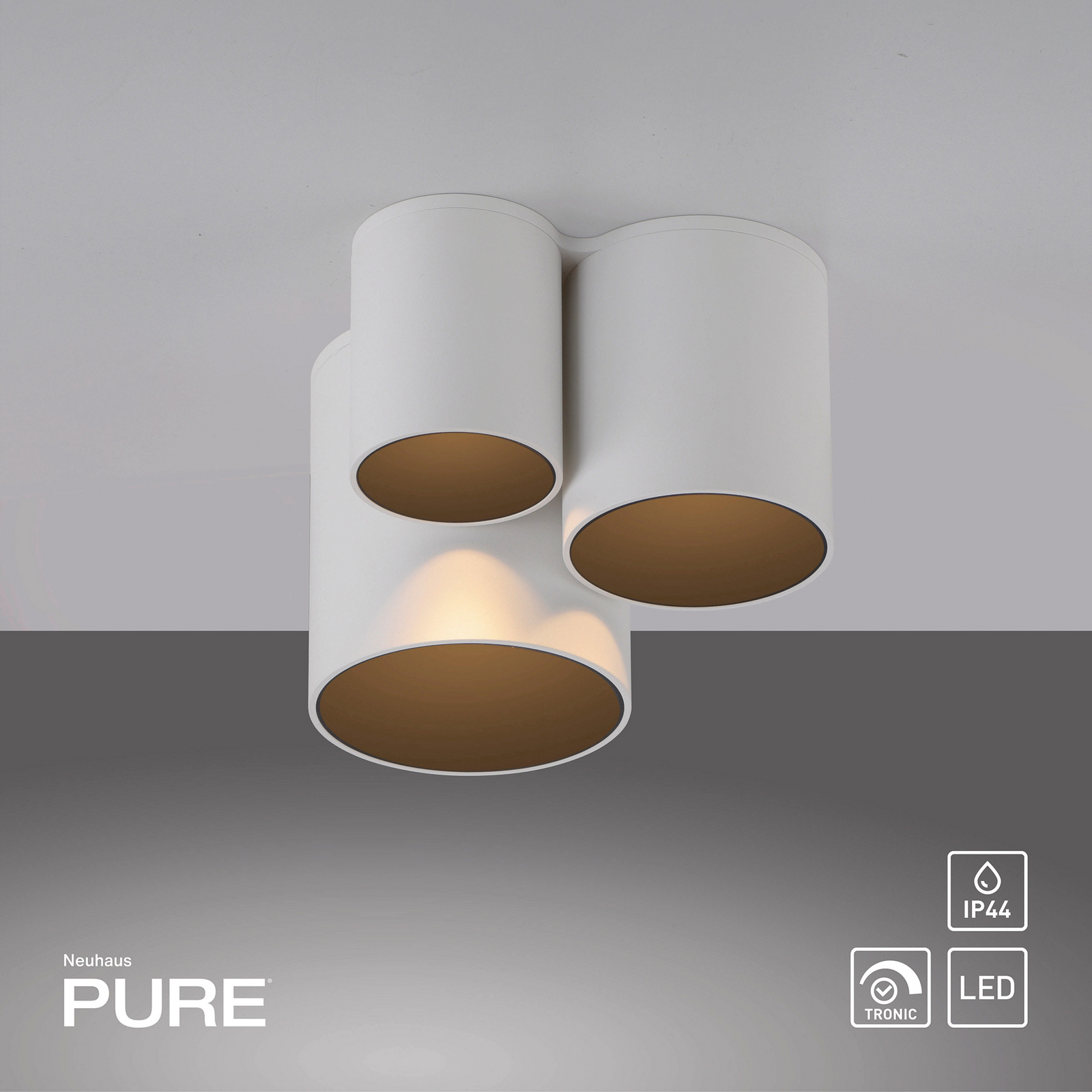 PURE LED лампа за баня Point, бяла, дължина 18 cm, 3-крилна.