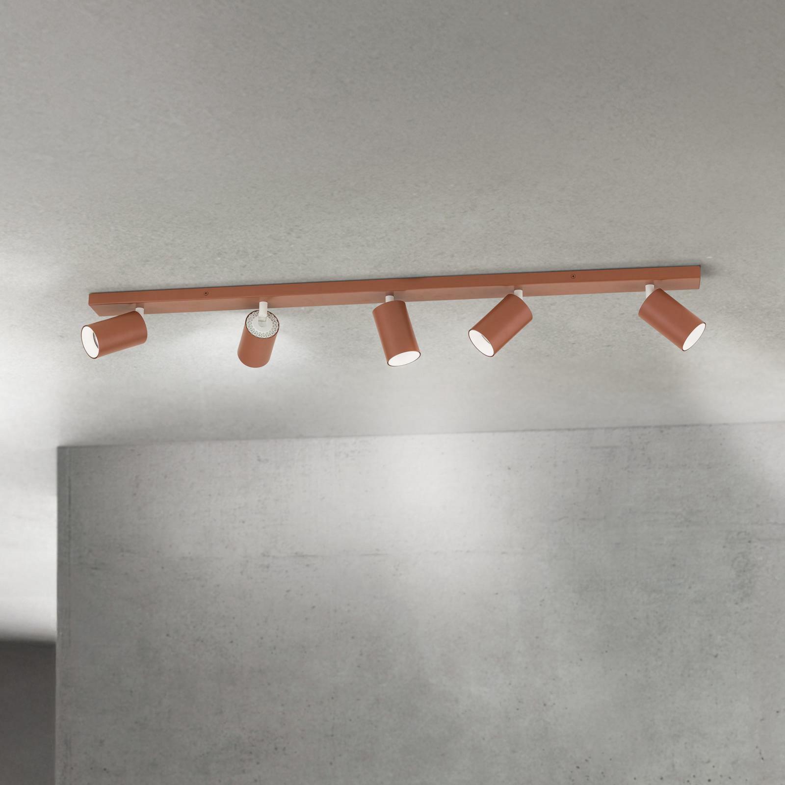 Spot pour plafond Sean, rouge corail, à 5 lampes, aluminium, GU10
