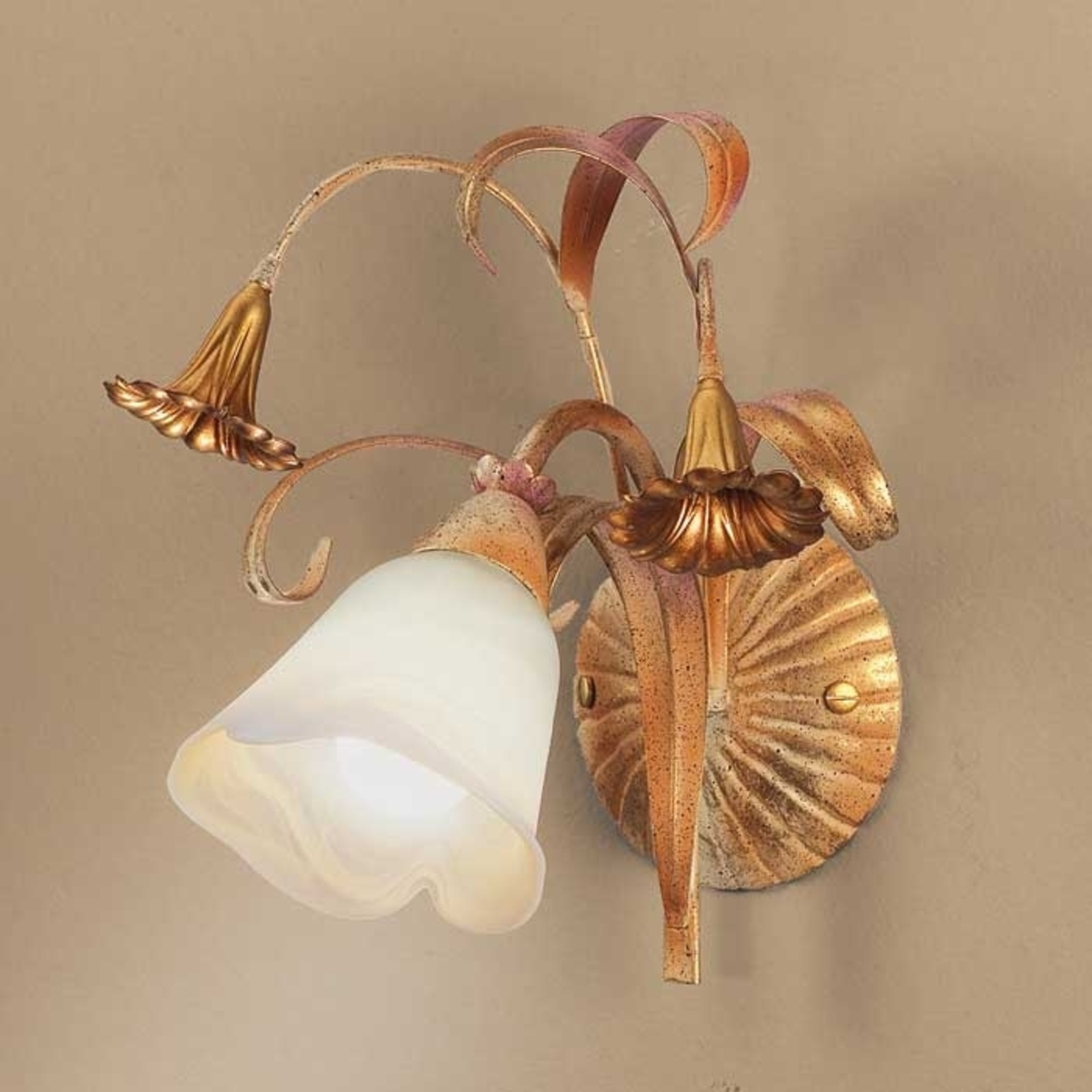 Lam Florentine wall light Giovanni 1-bulb, for Living / Dining Room, metal, glass, E14, 40 W, energy efficiency: A++, W: 24 cm, H: 33 cm