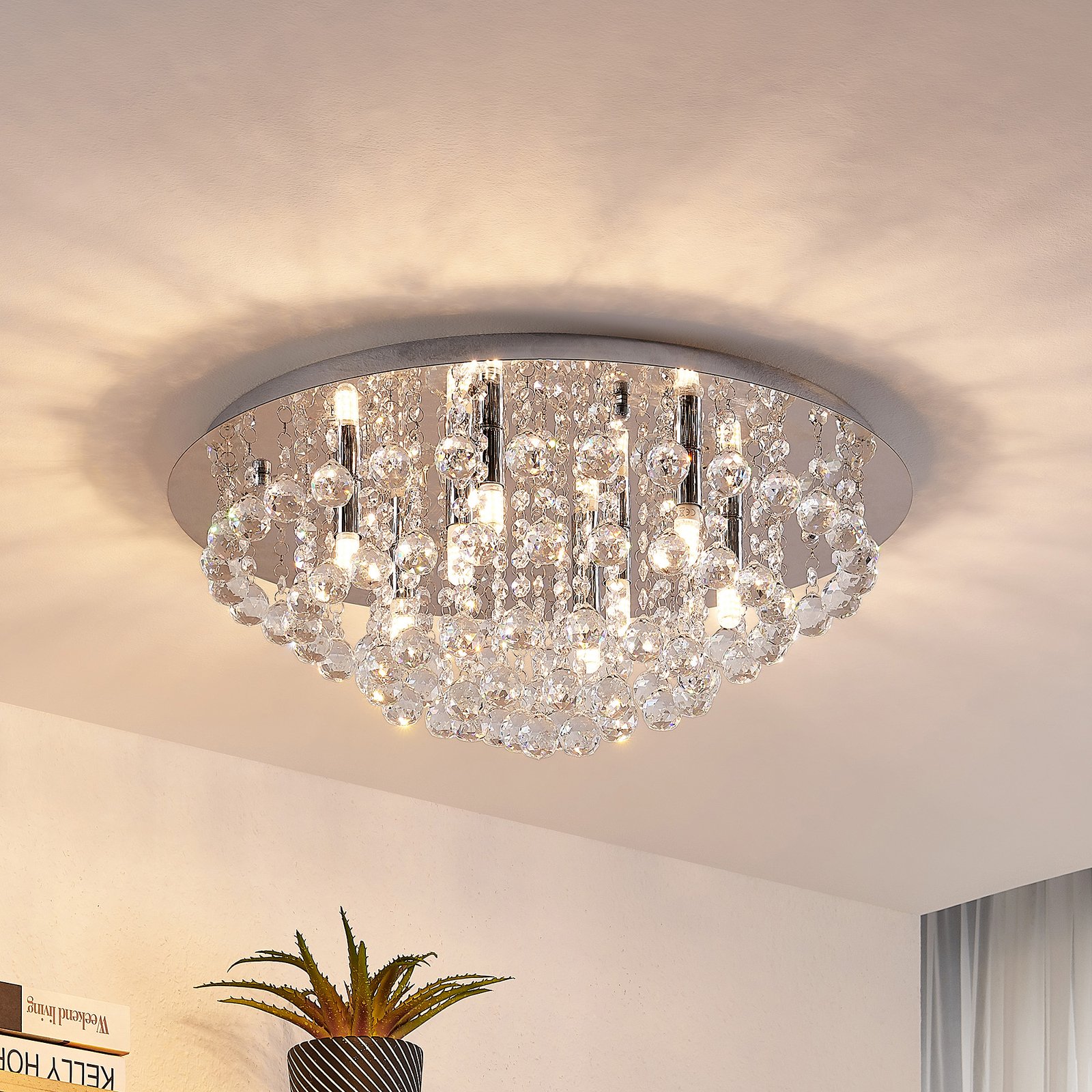 Lindby Deckenleuchte Antonino, Ø 55 cm, 8-flg., Kristall, G9
