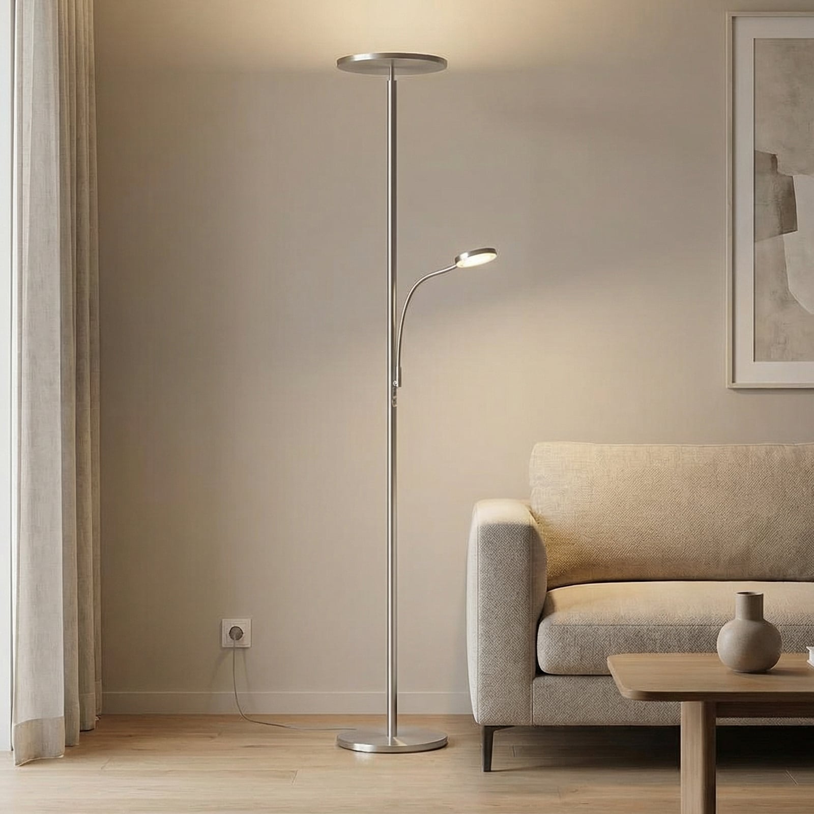 Dimmbarer LED-Deckenfluter Hades mit LED-Lesearm