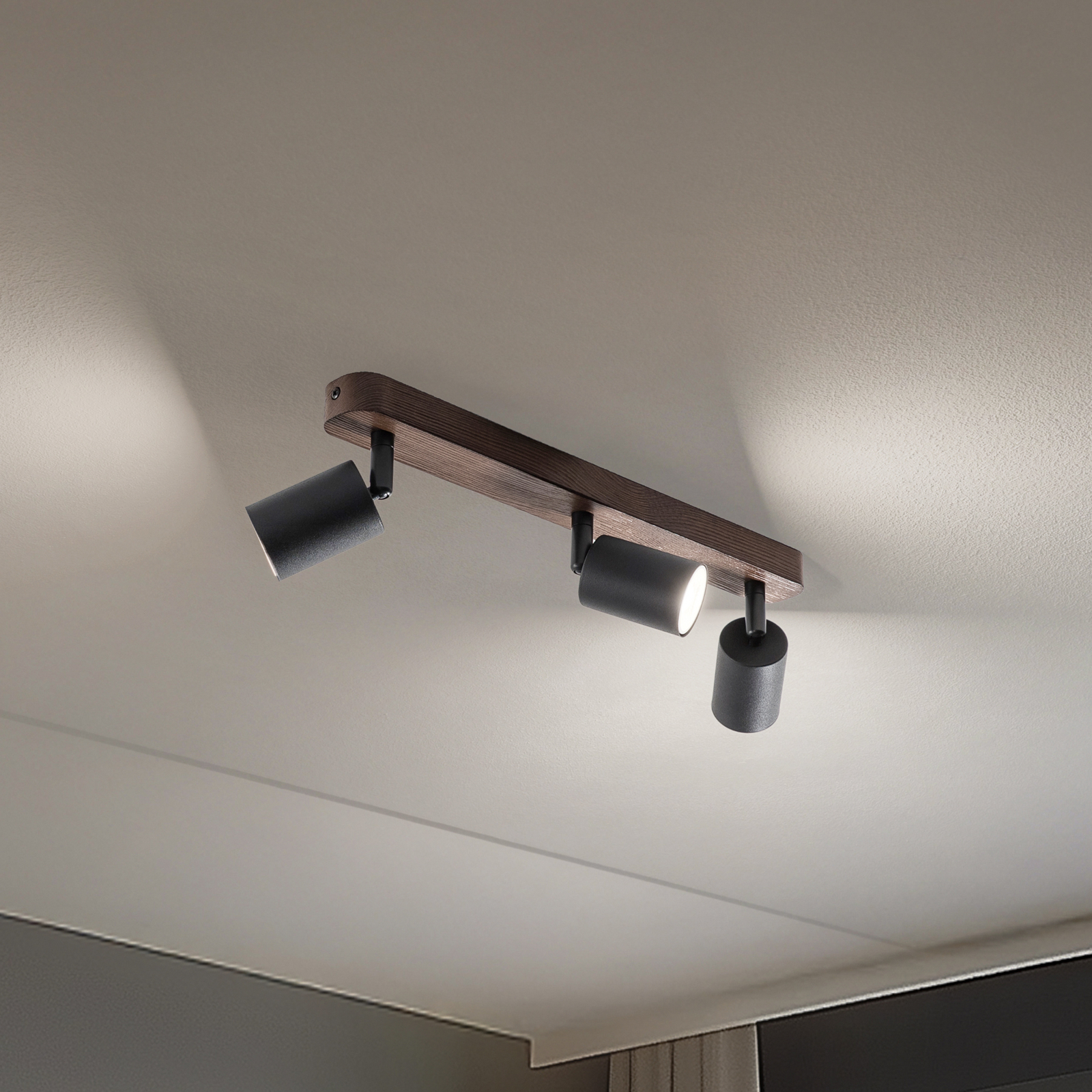 Subrin downlight, walnut, 3-bulb