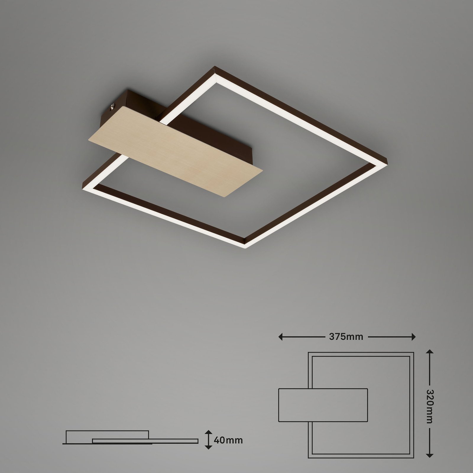 Φωτιστικό οροφής LED Nico, 3.000K, γωνιακό, χρυσό