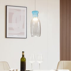 Lucande Lámpara colgante LED Fay, gris claro/azul claro, cristal, Ø 15 cm
