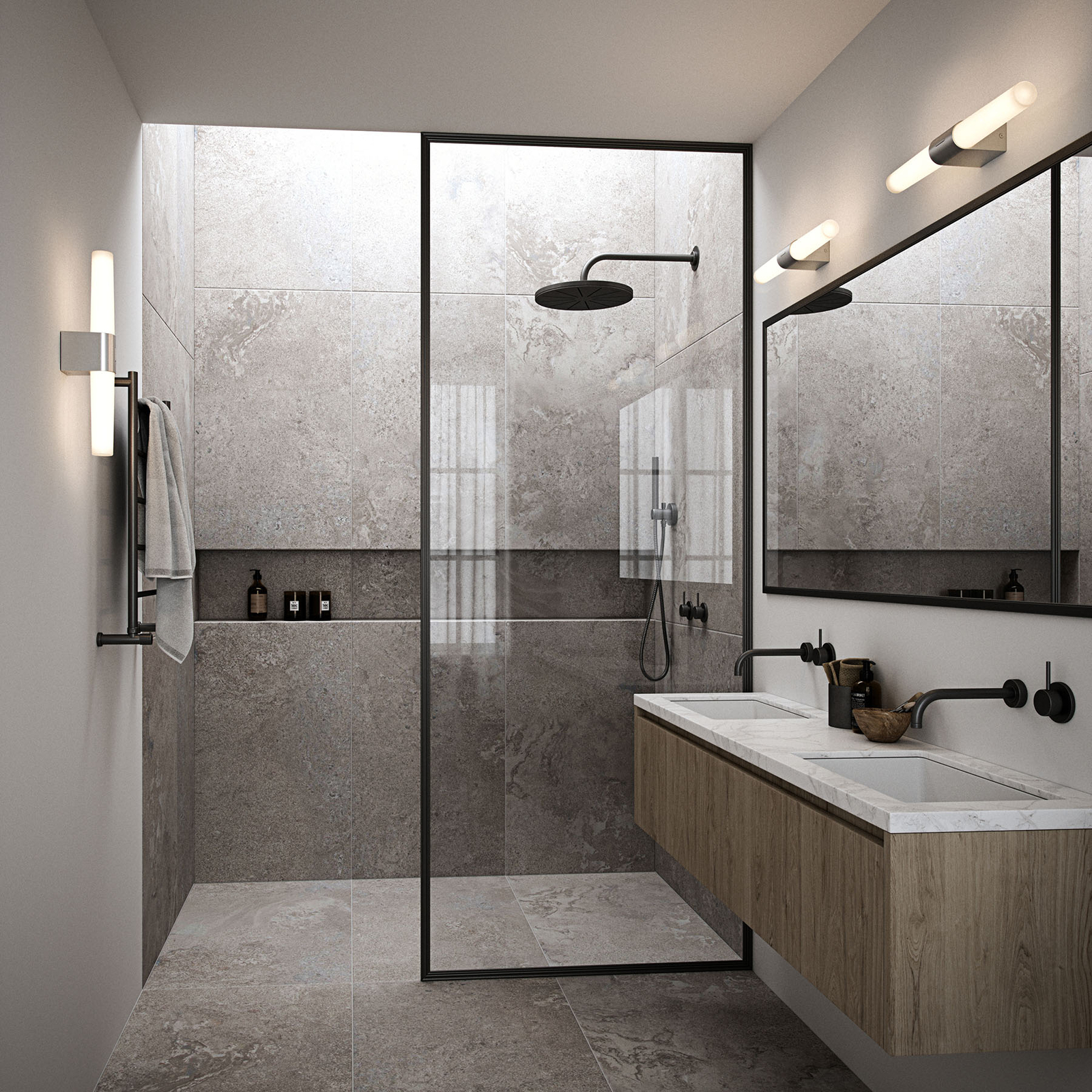 Compra Aplique LED de baño Helva Double, níquel cepillado | Lampara.es