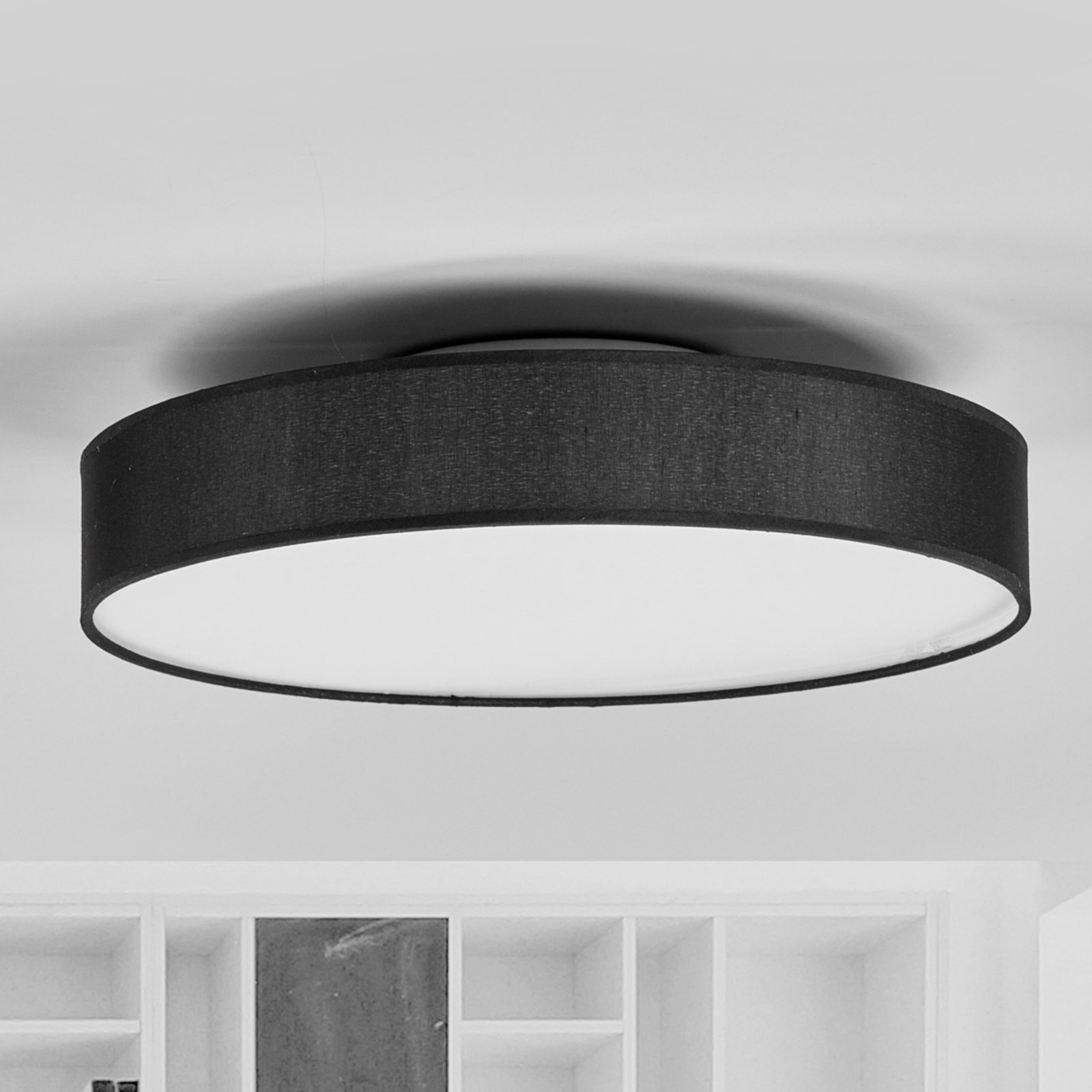 Lámpara de techo LED de tela Saira, 40 cm, negro