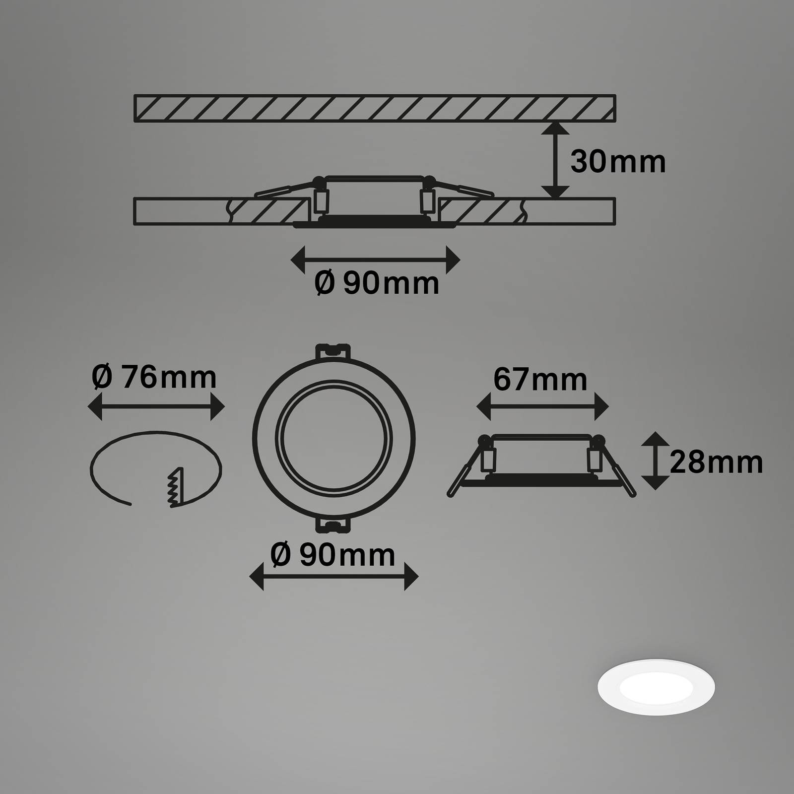 Oprawa wpuszczana LED Jeft, Ø 9 cm, biała, zestaw 3, wł