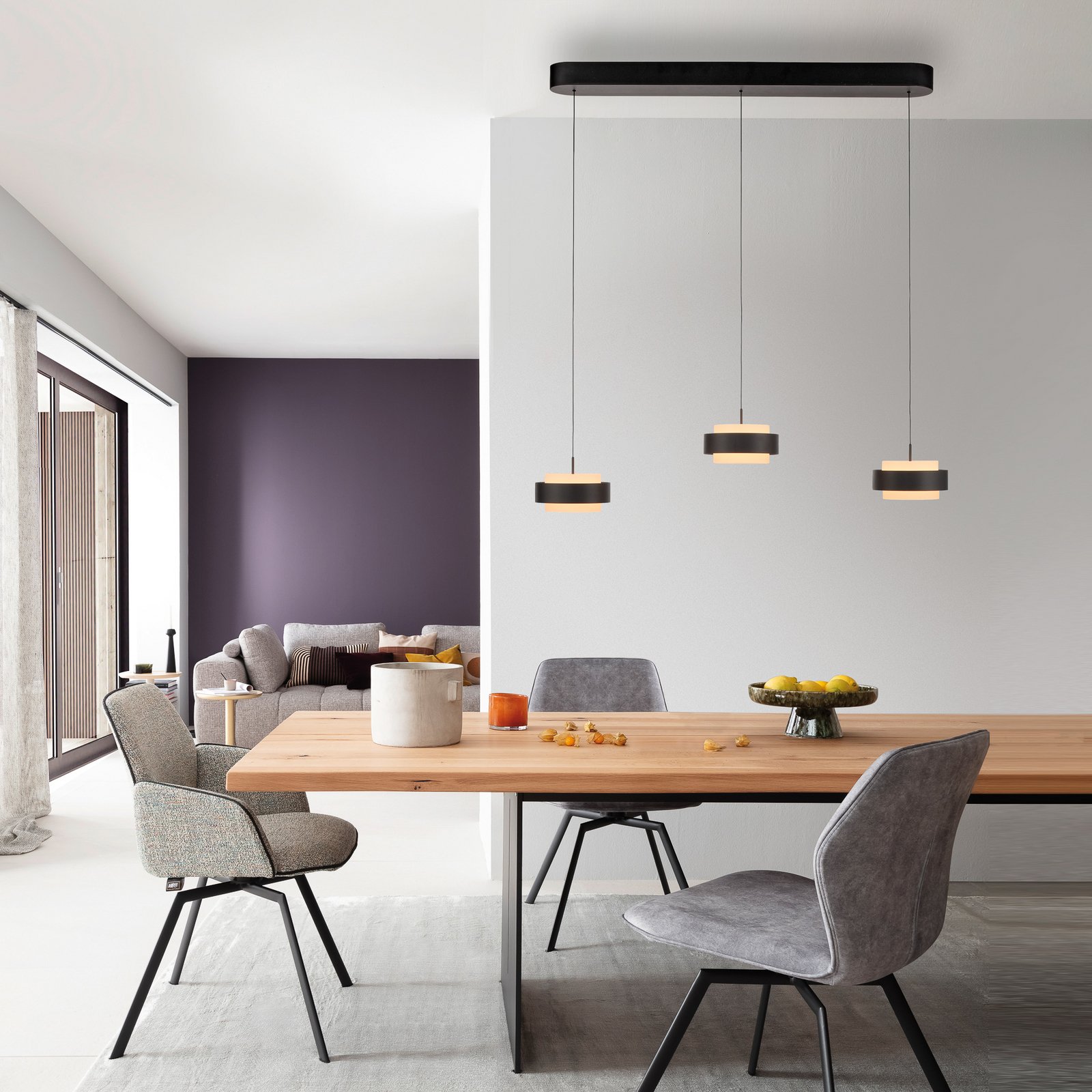 Schöner Wohnen LED závesné svietidlo Elmo, čierna, 3-pl., 3000 K