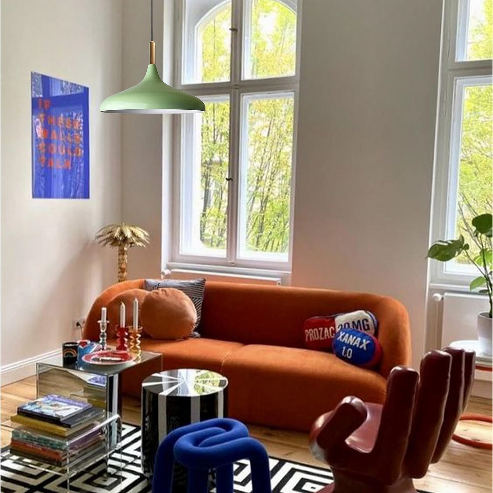 Lampa wisząca Chris, miętowa zieleń/biały, Ø 35 cm, metal, detal drewno Lampa wisząca Chris, miętowa zieleń/biały, Ø 35 cm, metal, detal drewno