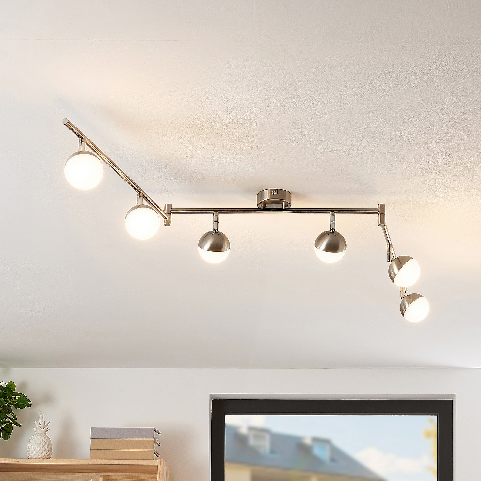 Lindby Lientje LED ceiling light, six-bulb, for Living / Dining Room, steel, plastic, 4.5 W, energy efficiency: A+, L: 148 cm, W: 8 cm, H: 19 cm