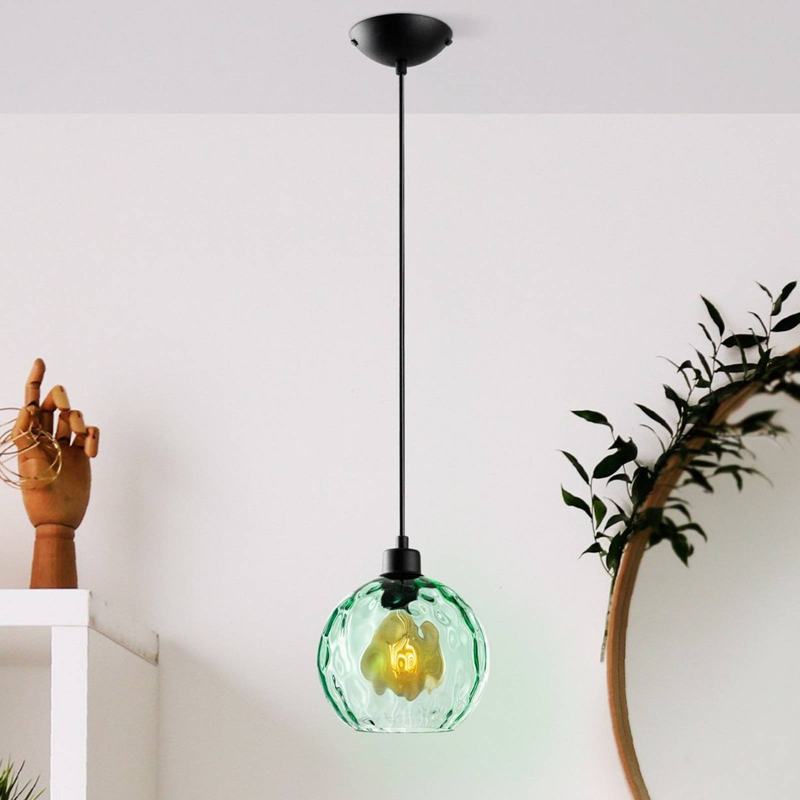 Lampa wisząca Benek, zielona, szkło, Ø 20 cm, E27