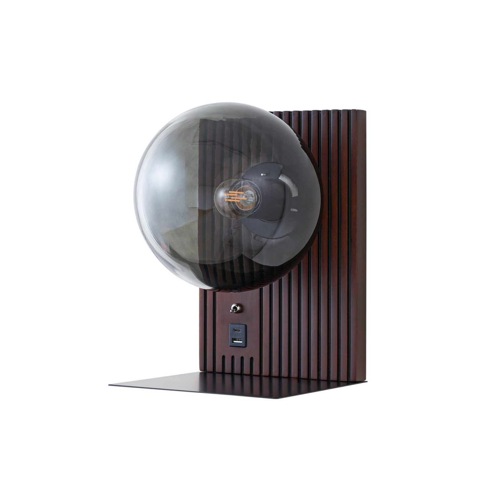 Aplică de perete Lucande Veloura, înălțime 30 cm, sticlă, lemn, USB