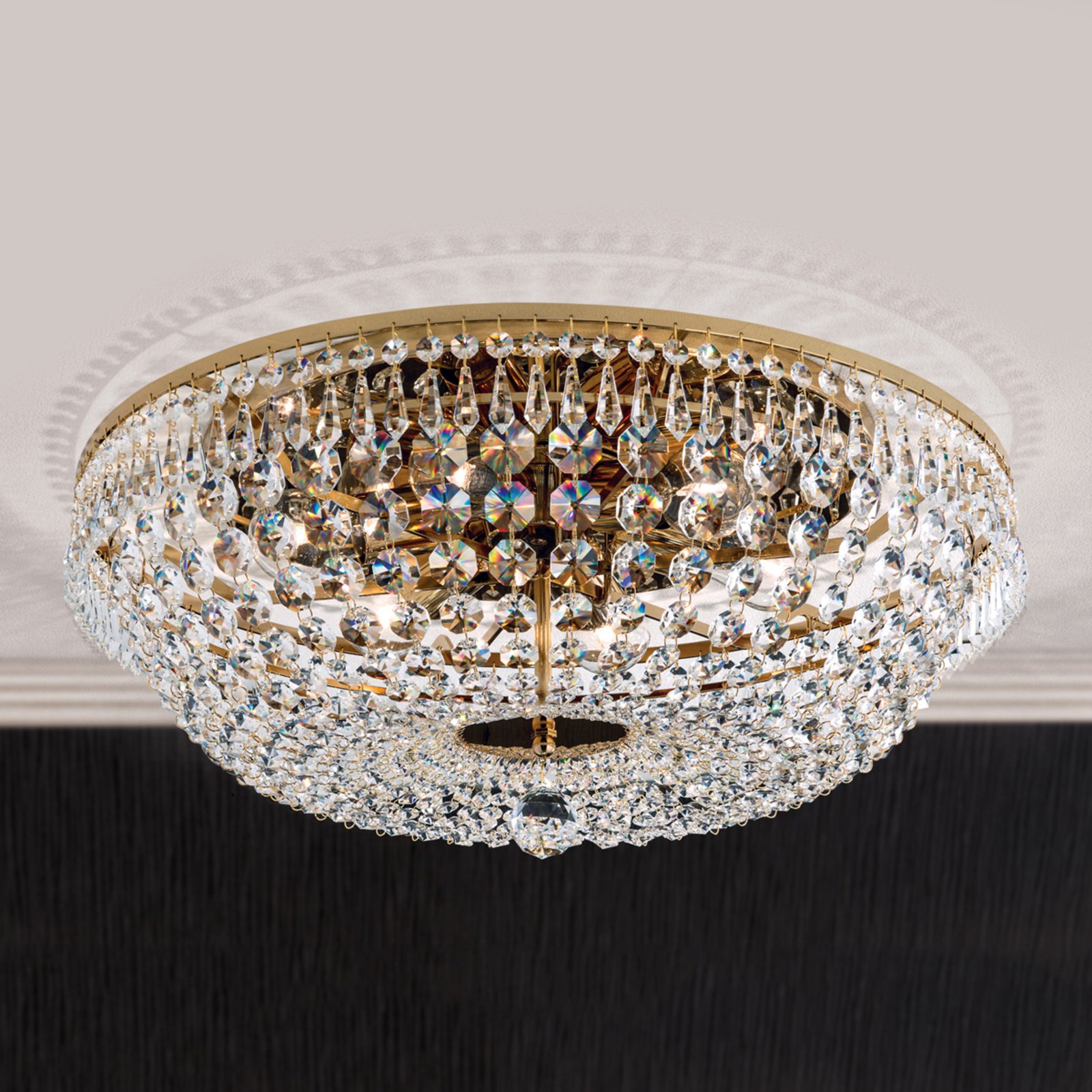 Kryształowa lampa sufitowa SHERATA śr. 55 cm złota