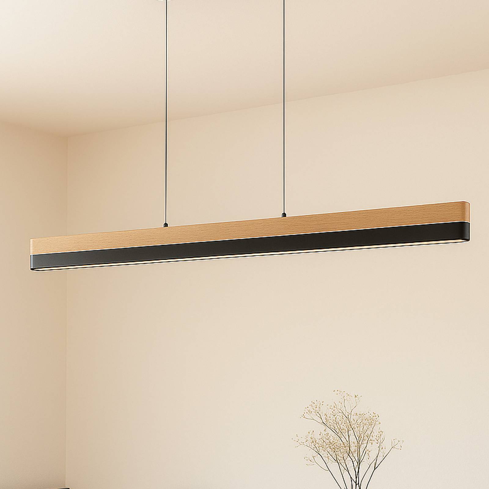 Lucande LED-Pendelleuchte Holven, Holz, CCT, Länge 113 cm günstig online kaufen