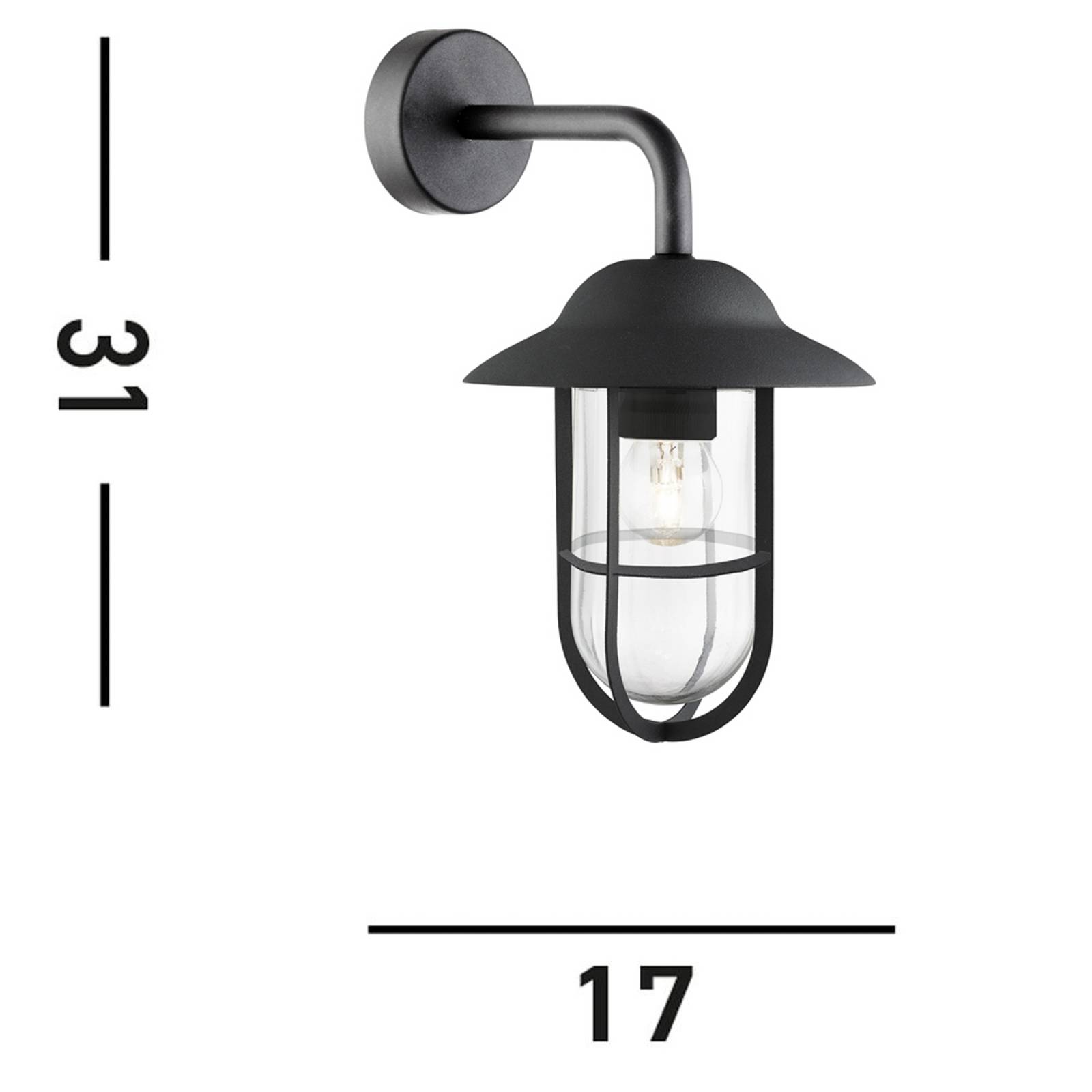 Außenwandleuchte Toronto, schwarz IP44, Stahl, Glas, E27 günstig online kaufen