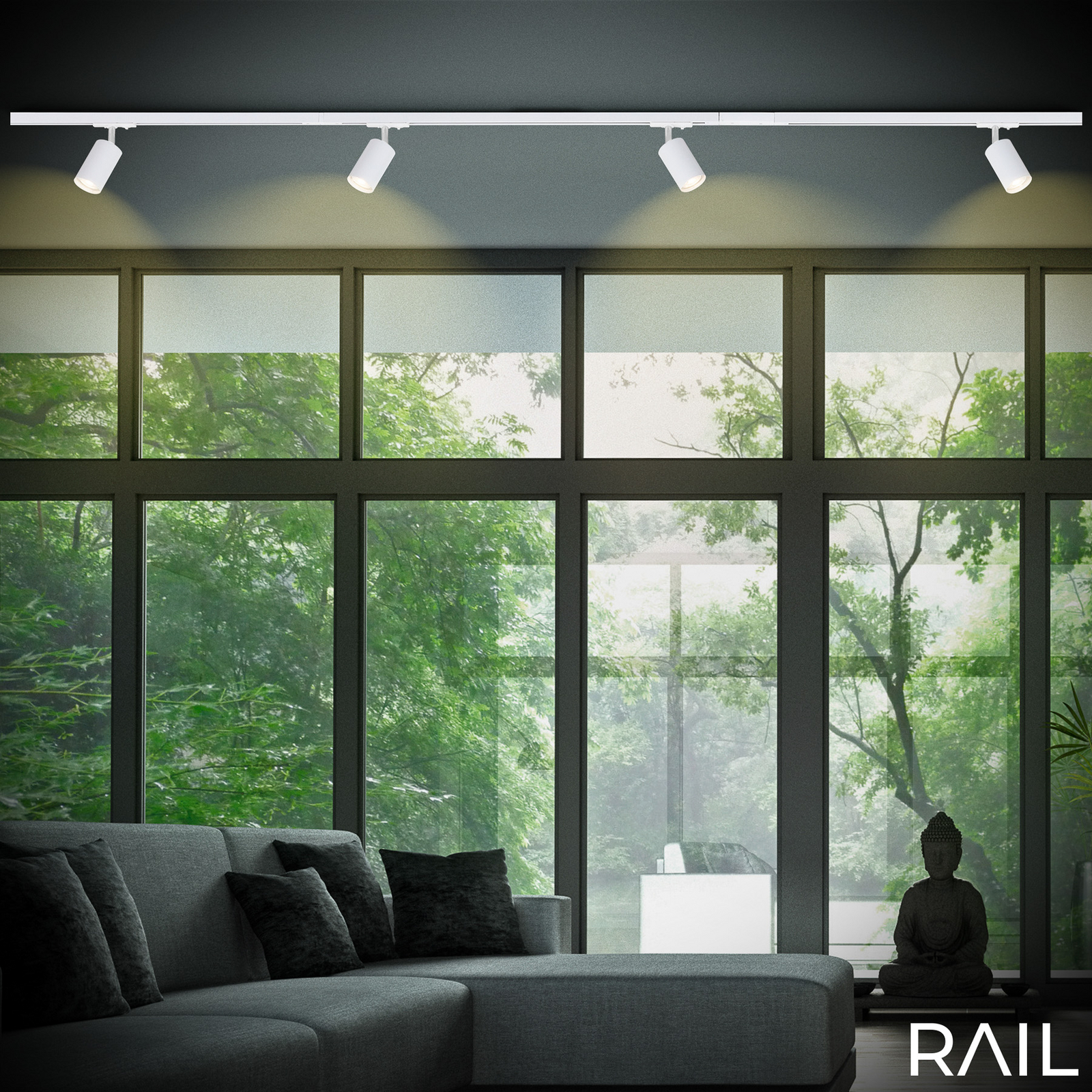 Conjunto inicial de sistema de calhas, branco, comprimento 150 cm, 4 x GU10