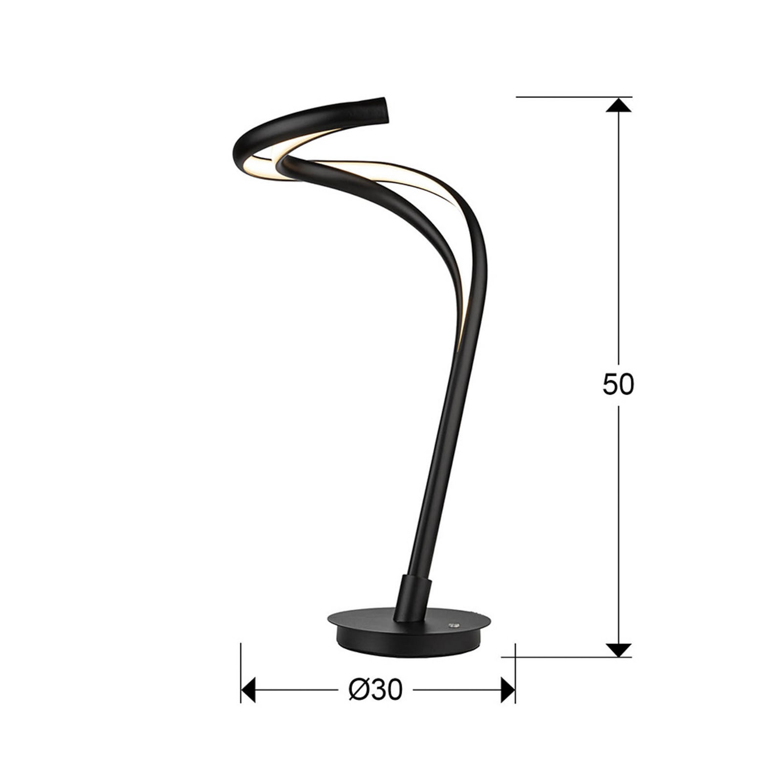 Lampa stołowa LED Danza, czarna matowa, wysokość 50 cm, metalowa Lampa stołowa LED Danza, czarna matowa, wysokość 50 cm, metalowa