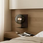 Lucande Wandleuchte Veloura, Höhe 30 cm, Glas, Holz, USB