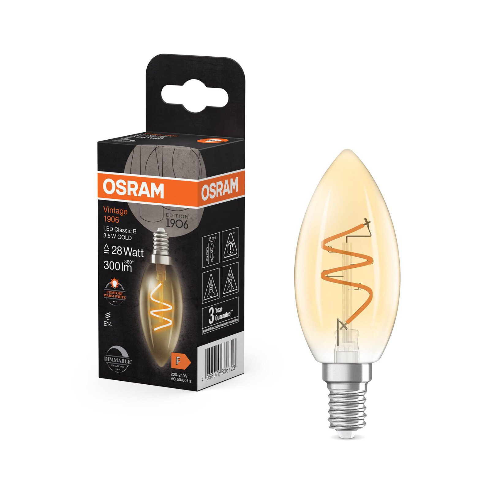 OSRAM LED Vintage B28 E14 3,5W 922 Spiral Filament gold dimmable