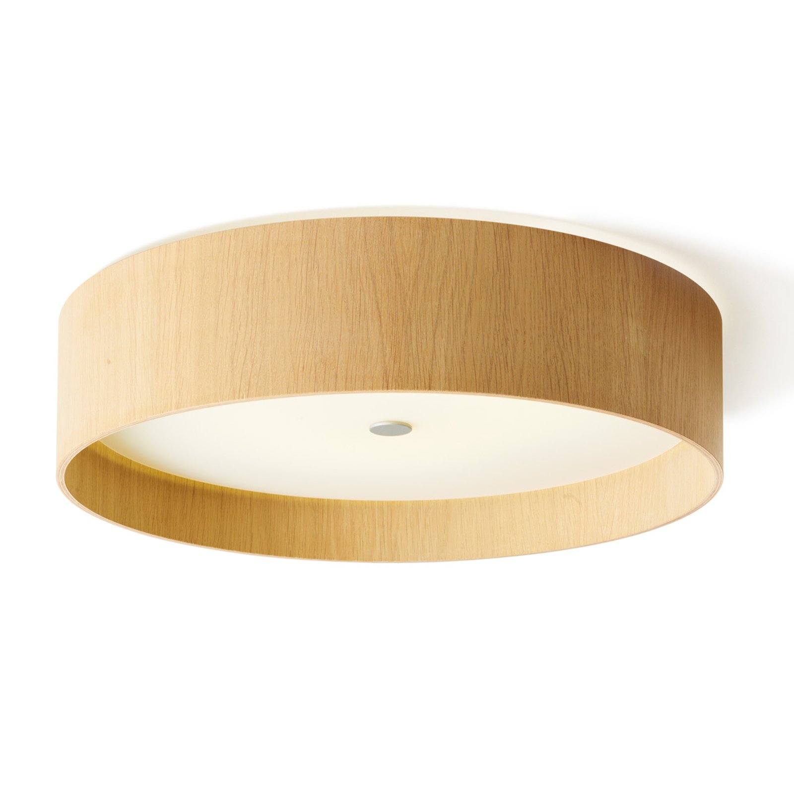 Domus Round LED ceiling light Lara wood, white oak 55 cm, for Living / Dining Room, white oak, frosted perspex, 25 W, energy efficiency: A+, H: 14.5 cm