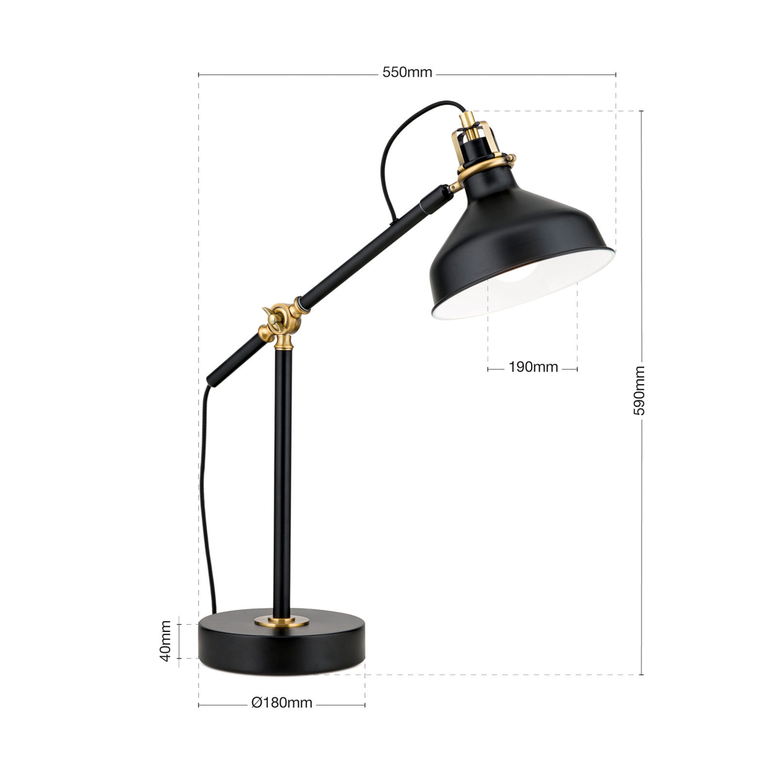 Schiller bordlampe, svart, metall, 59 cm, justerbar