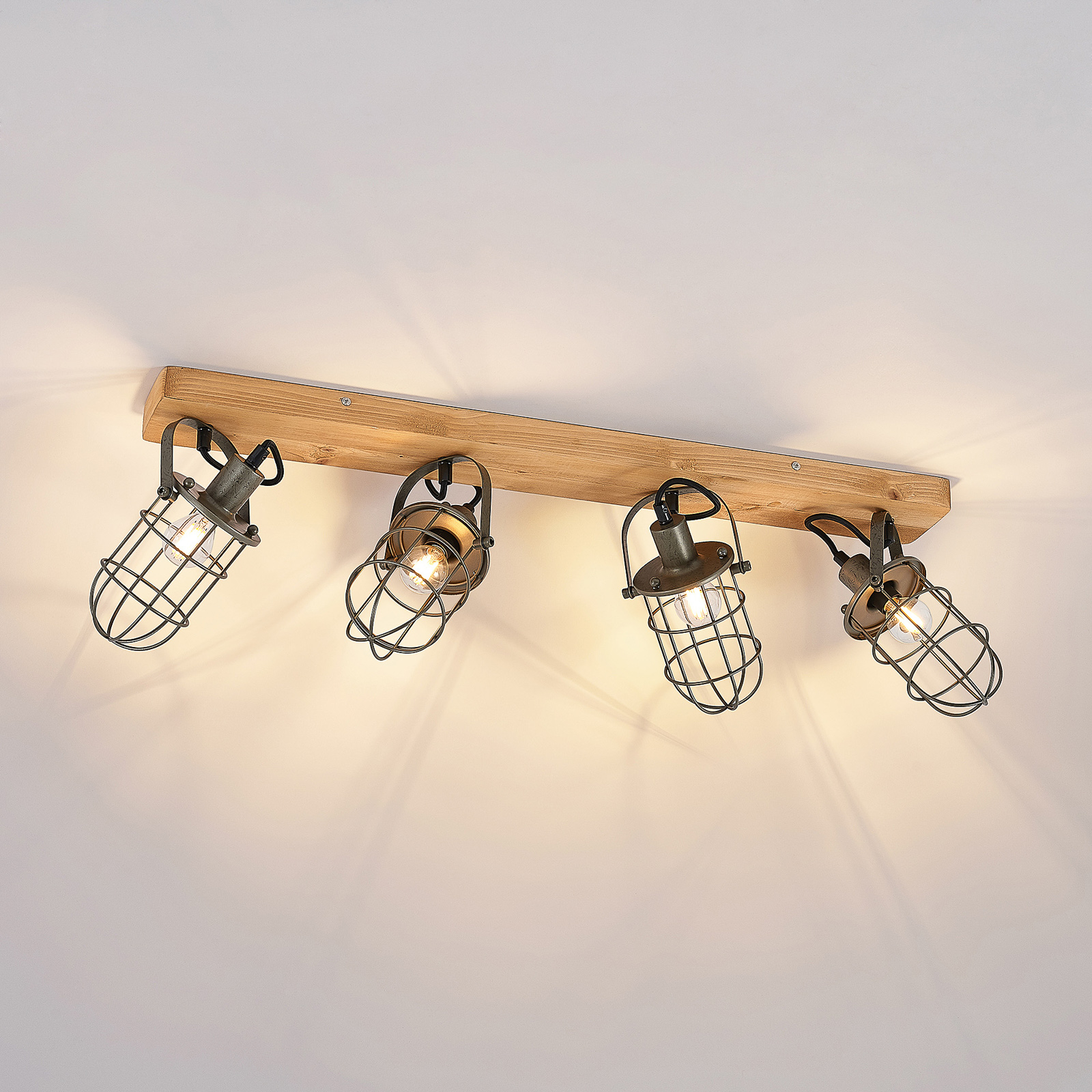 Lindby Serima lampa sufitowa z drewnem, 4-punktowa