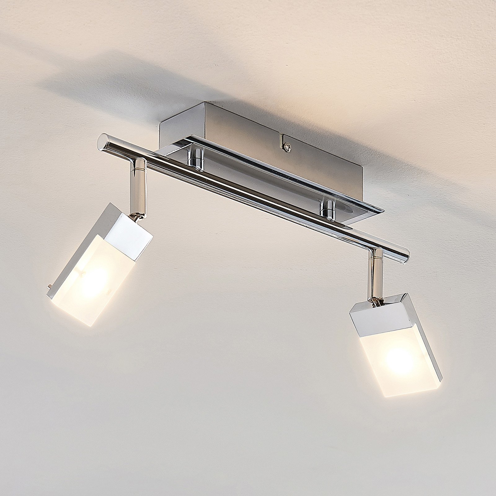 Lindby Alija LED spotlight, chrome-plated, two-bulb, for Living / Dining Room, metal, plastic, 5 W, energy efficiency: A+, L: 34.5 cm, W: 7 cm, H: 18.3 cm