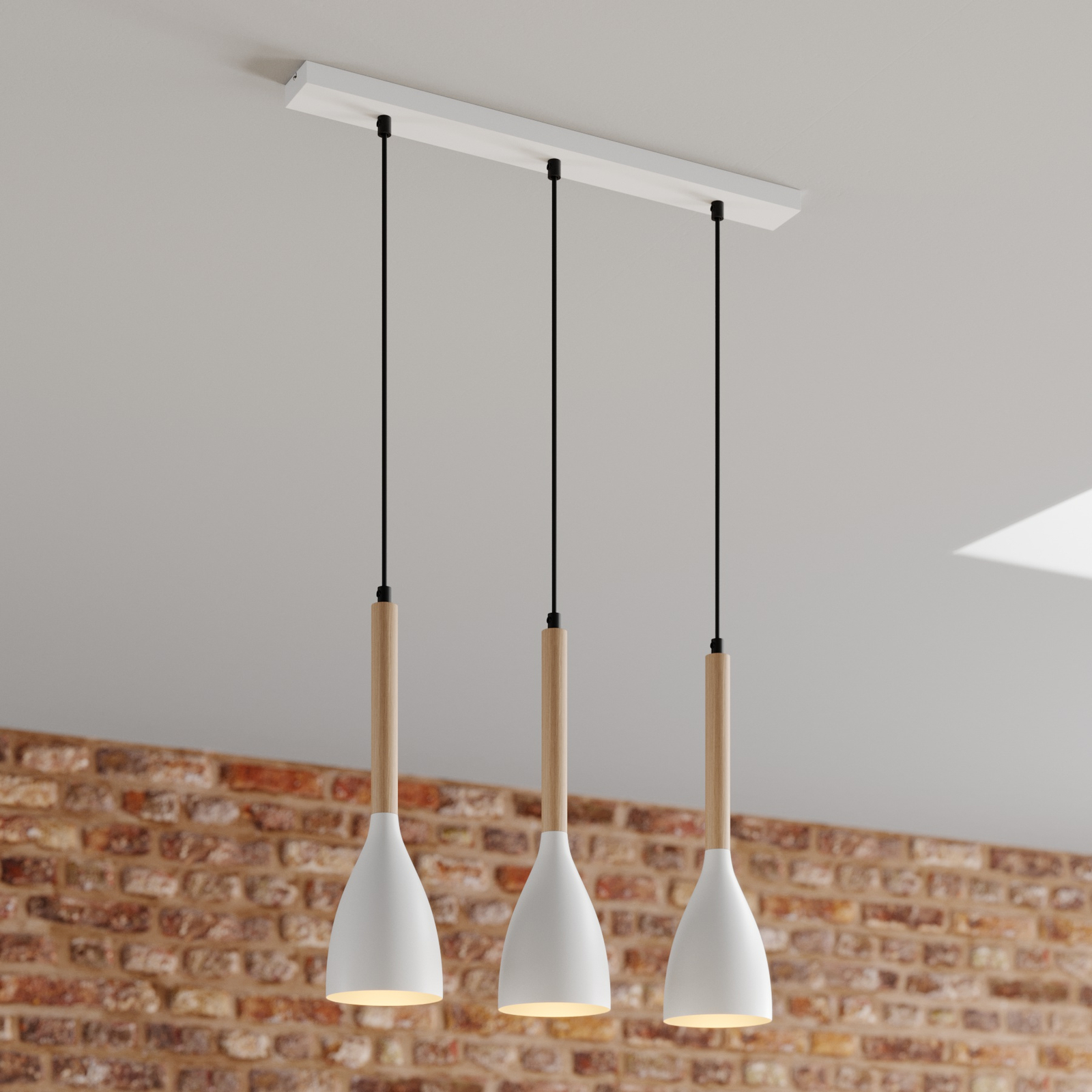 Suspension Muza à 3 lampes, blanche/dorée