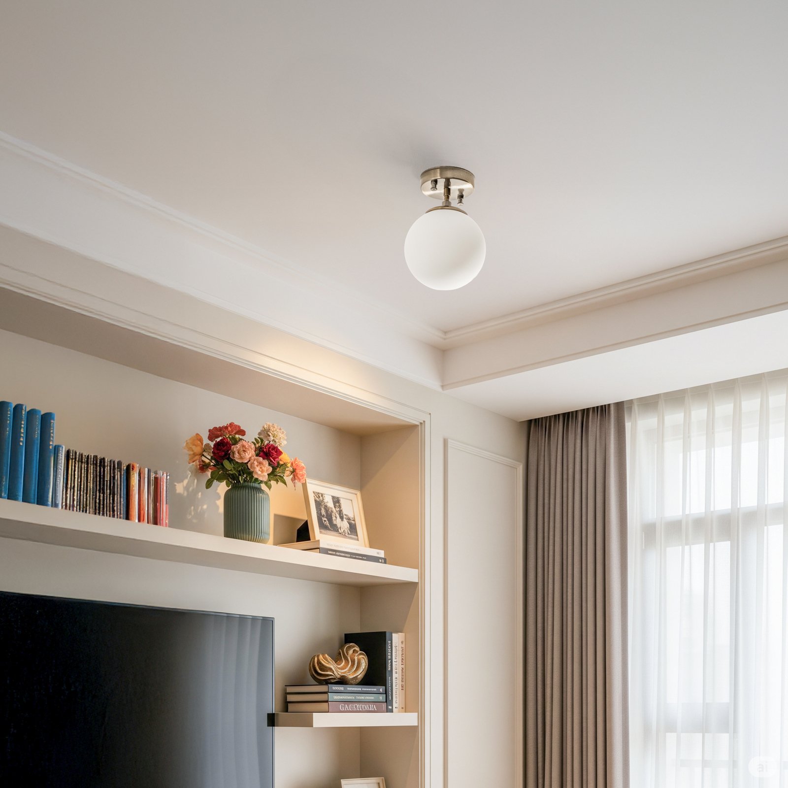 Atmaca 10220 ceiling lamp, antique gold, opal glass, Ø 15 cm