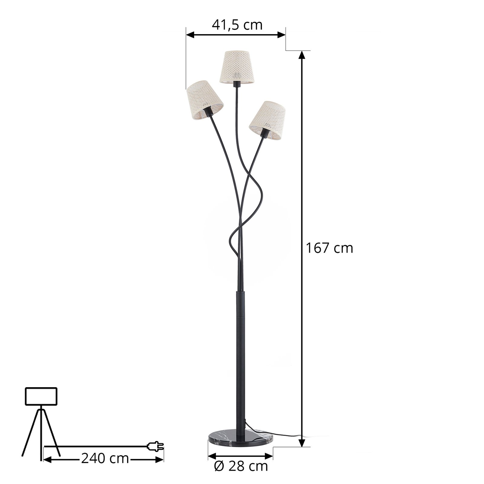 Lindby Torvy vloerlamp 3-lamps zwart/wit