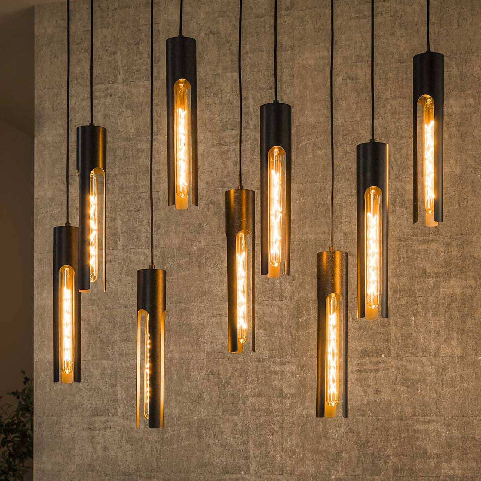Lampa wisząca Tube, czarna, 100 x 18 cm, metal, 9-punktowa