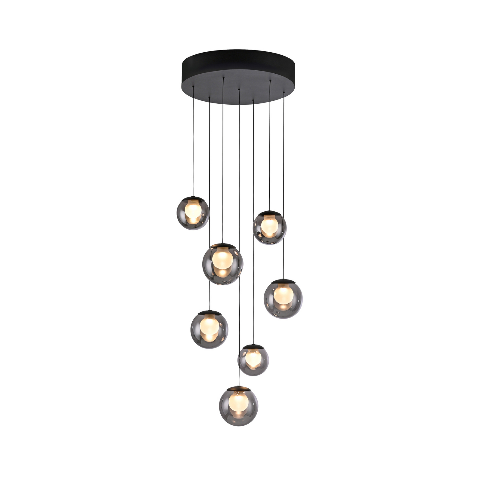 PURE LED-Hängelampe Popup, grau/rauchgrau, Ø 40 cm, 7-flg.