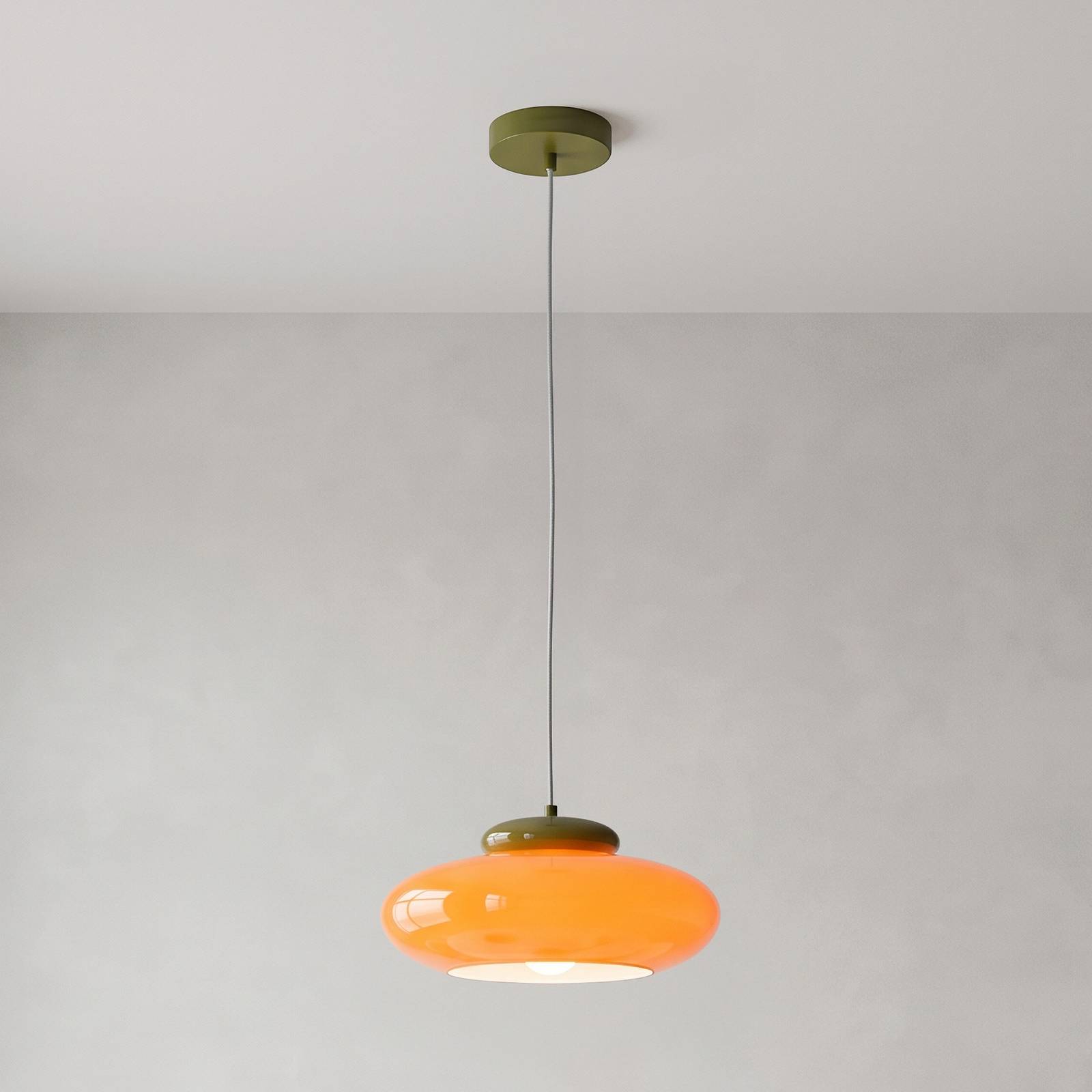 Żyrandol Berardelli, biało-zielony, płaski, Ø 30 cm, szkło, E27