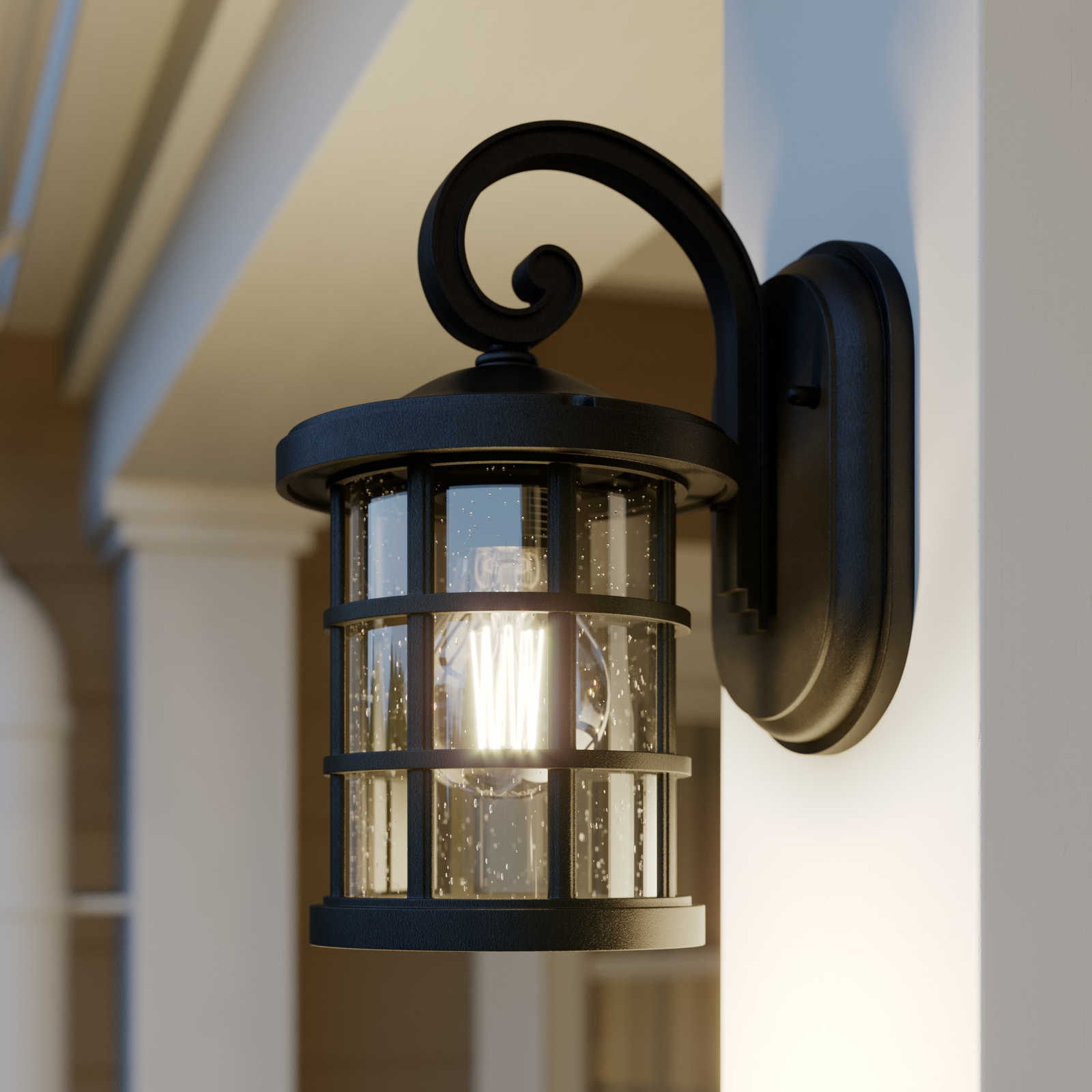 Lindby Ankea outdoor wall lamp, height 28 cm, iron, plastic, glass, E27, 60 W, energy efficiency: A++, W: 15.2 cm, H: 28 cm