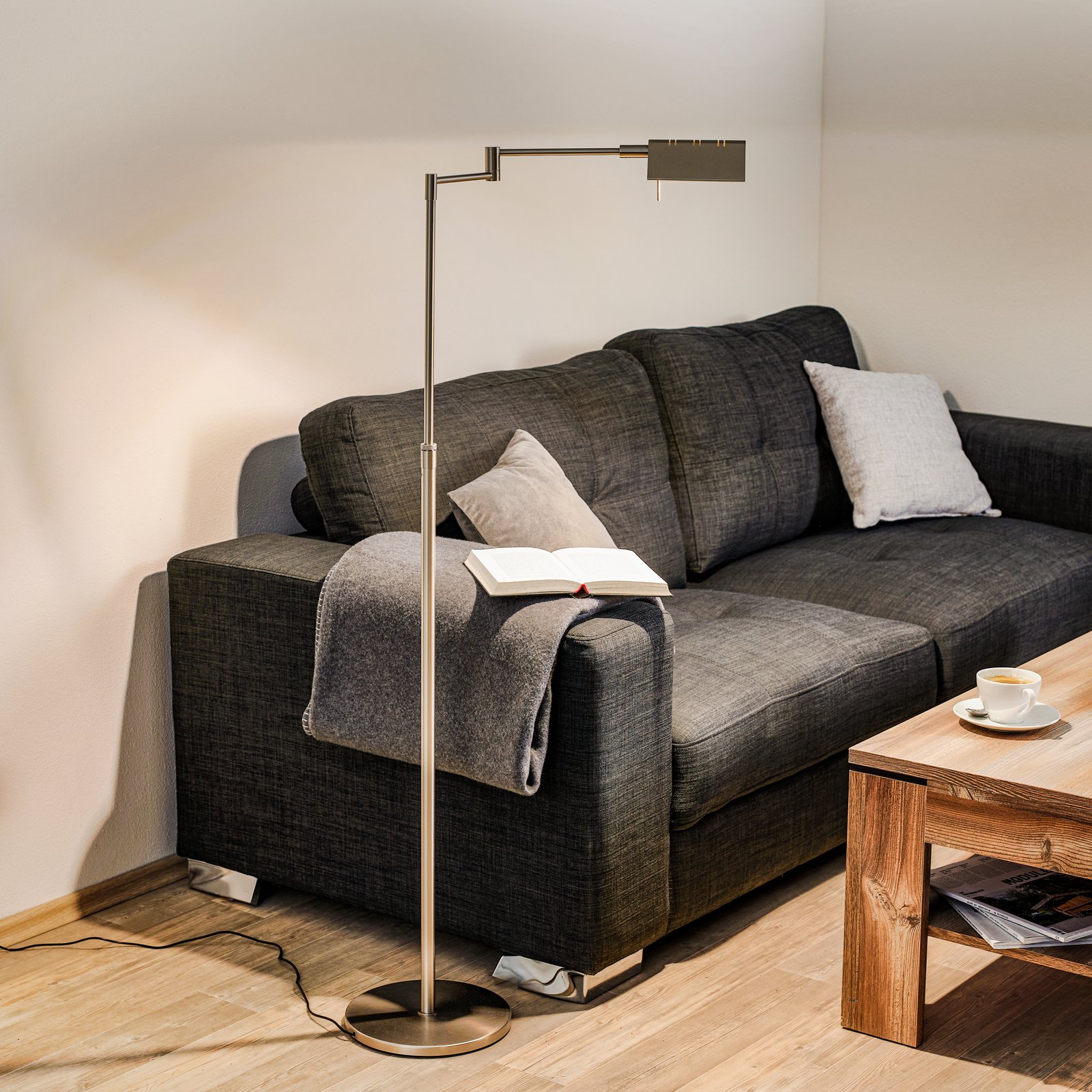 Danuta adjustable LED floor lamp, matt nickel