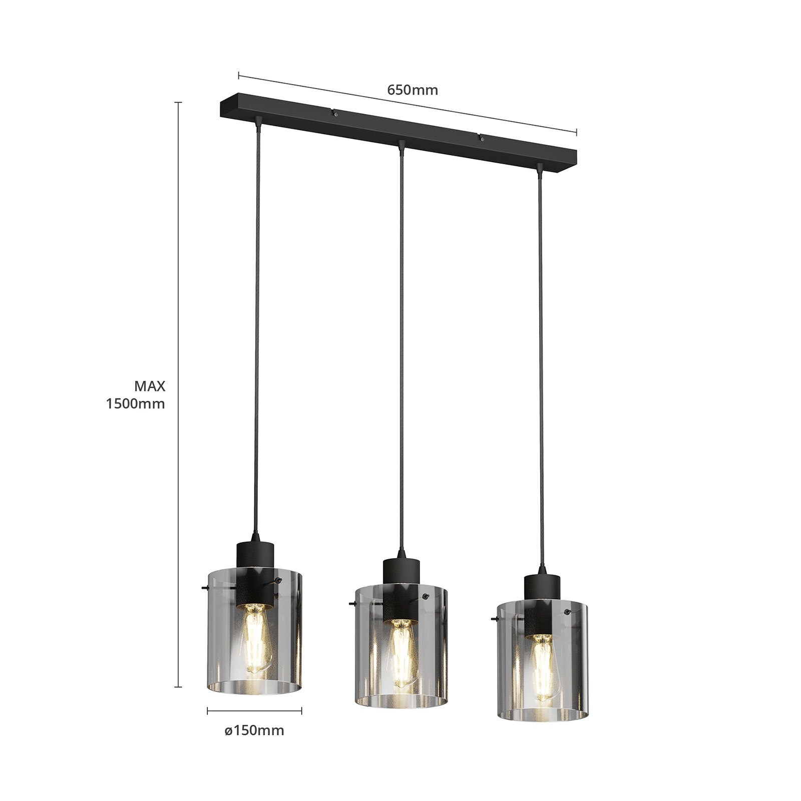 Kourtney 3 Lampada a Sospensione Black/Smoke - Lindby