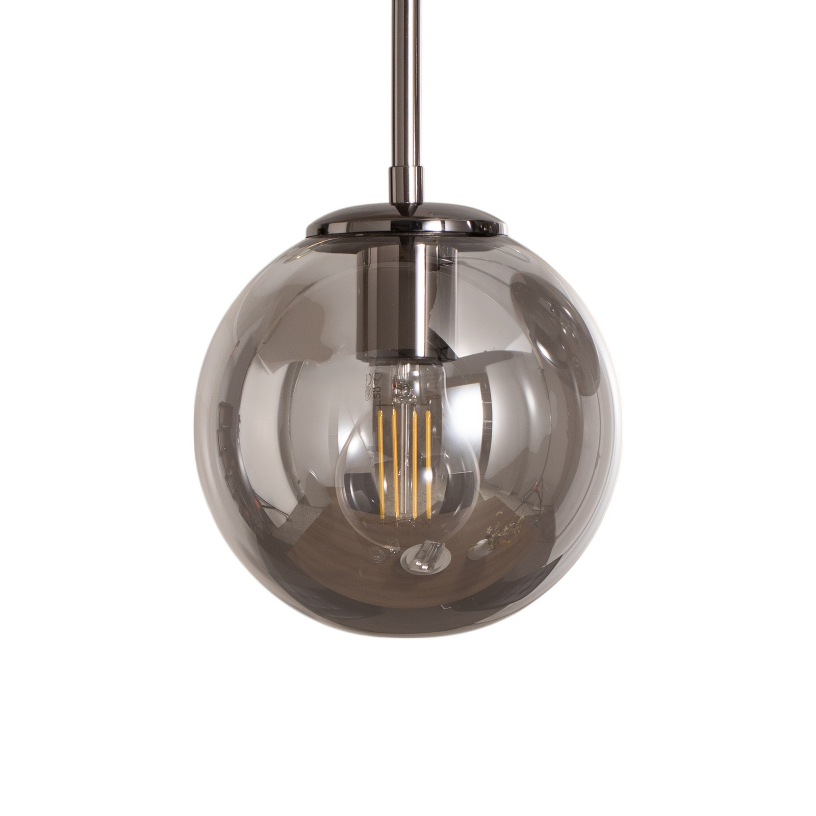 Portemo pendant light, smoky grey/nickel, Ø 37 cm, 2-bulb glass