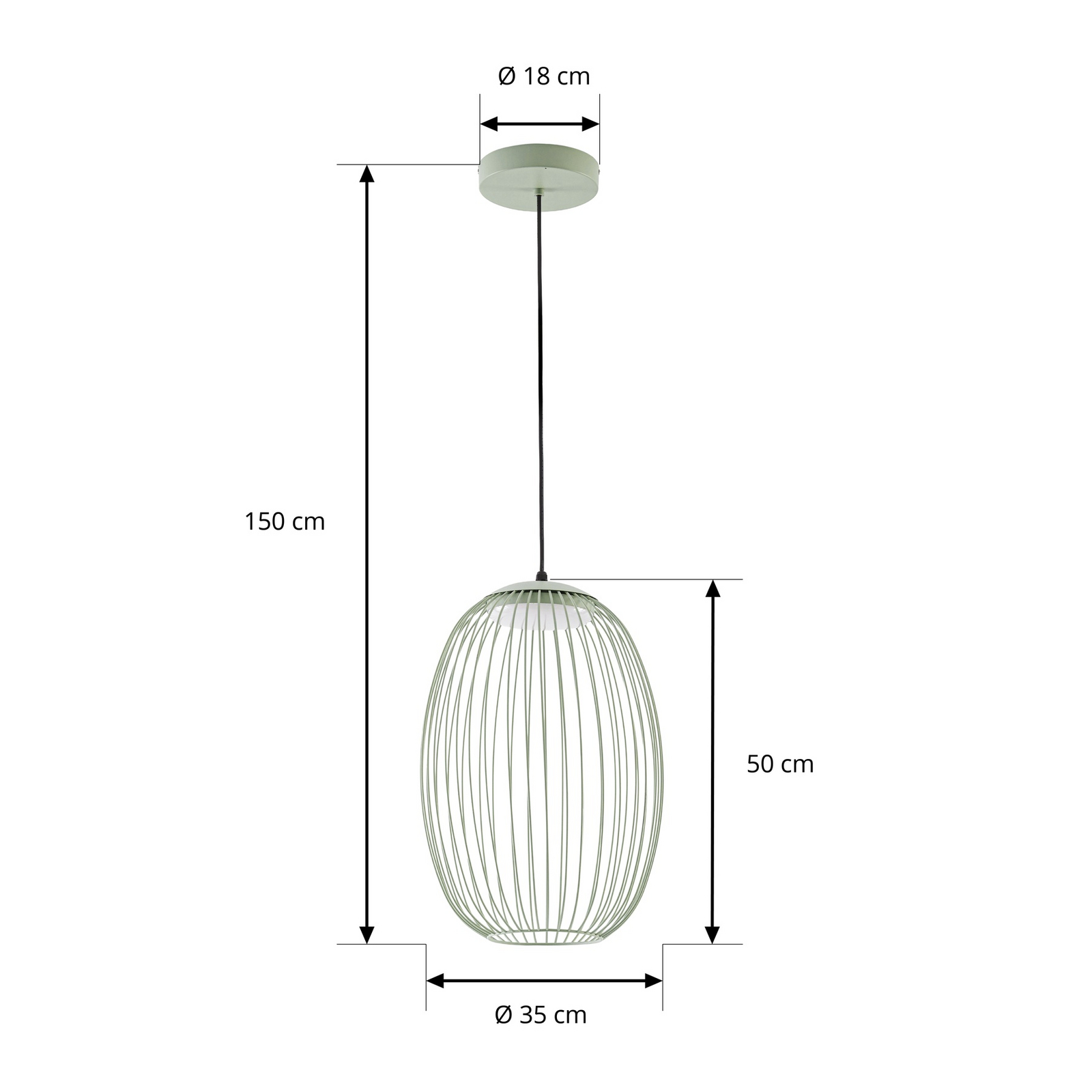 Lucande Richi LED-riippuvalaisin ulos, vihreä, 40 cm, himmennettävä