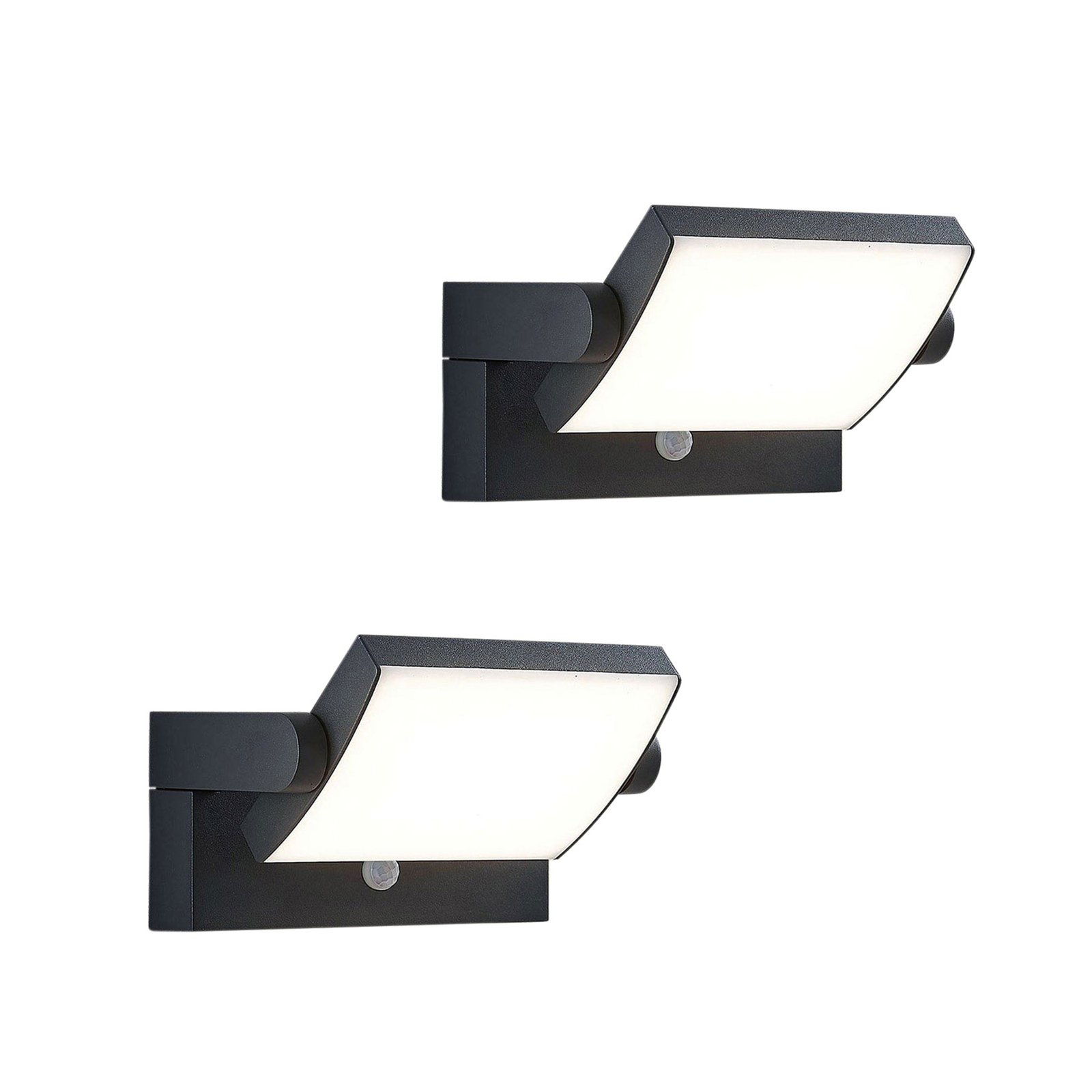 Lindby LED outdoor wall light Sherin, set of 2, rotatable, sensor