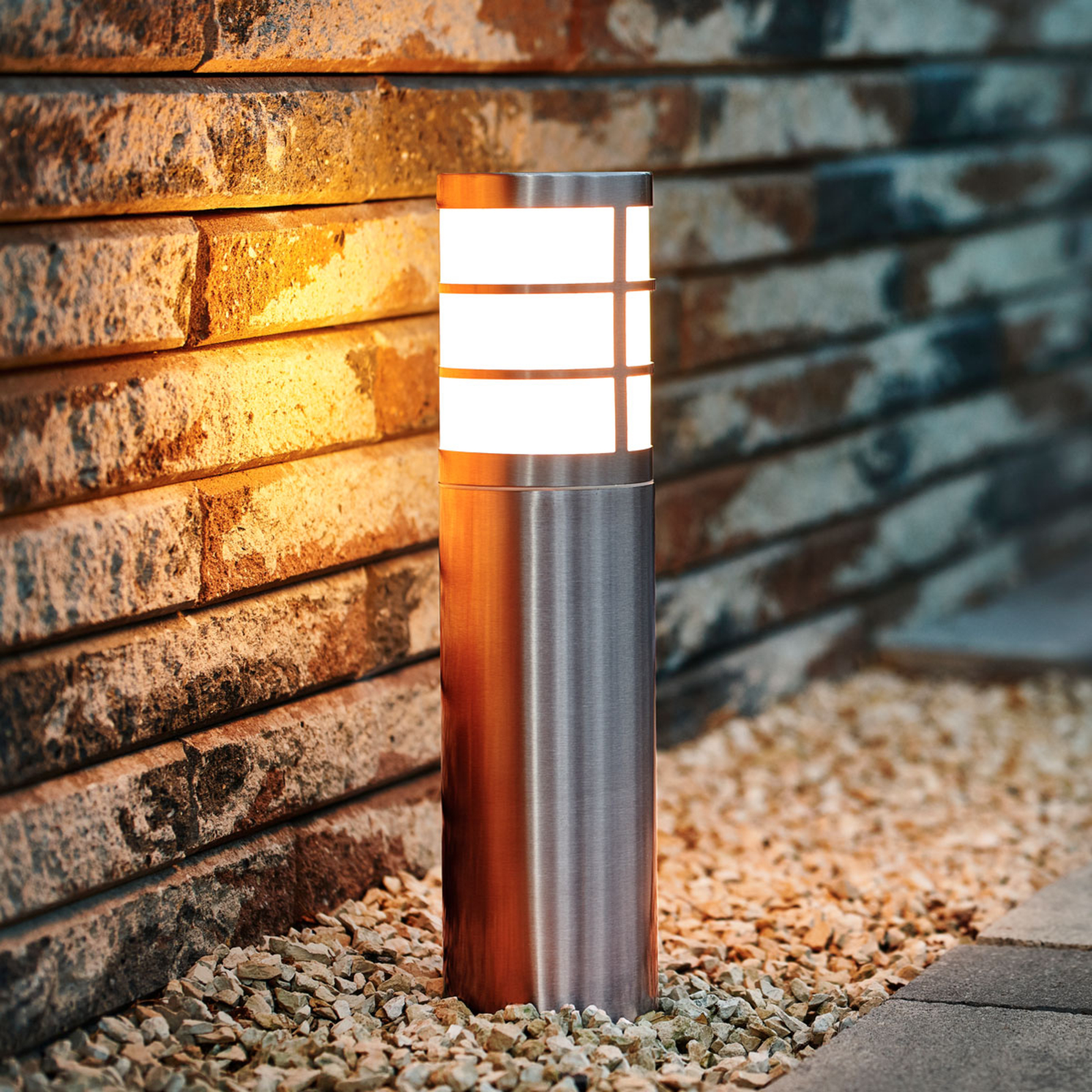 MASSIVE Stainless steel pillar light Calgary IP44, stainless steel, plastic, E27, 14 W, energy efficiency: A, H: 40.7 cm