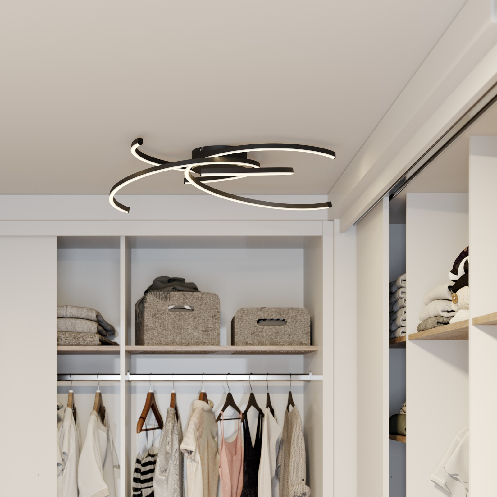 Lindby Katris LED ceiling light, 73 cm, black, for Living / Dining Room, iron, aluminium, plastic, 23 W, energy efficiency: A+, H: 16 cm