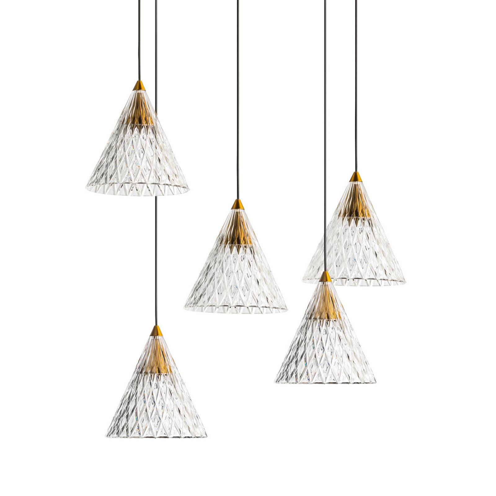 LEDS-C4 Veneto LED hanging lamp, 5-bulb white, for Living / Dining Room, acrylic, aluminium, steel, 25 W