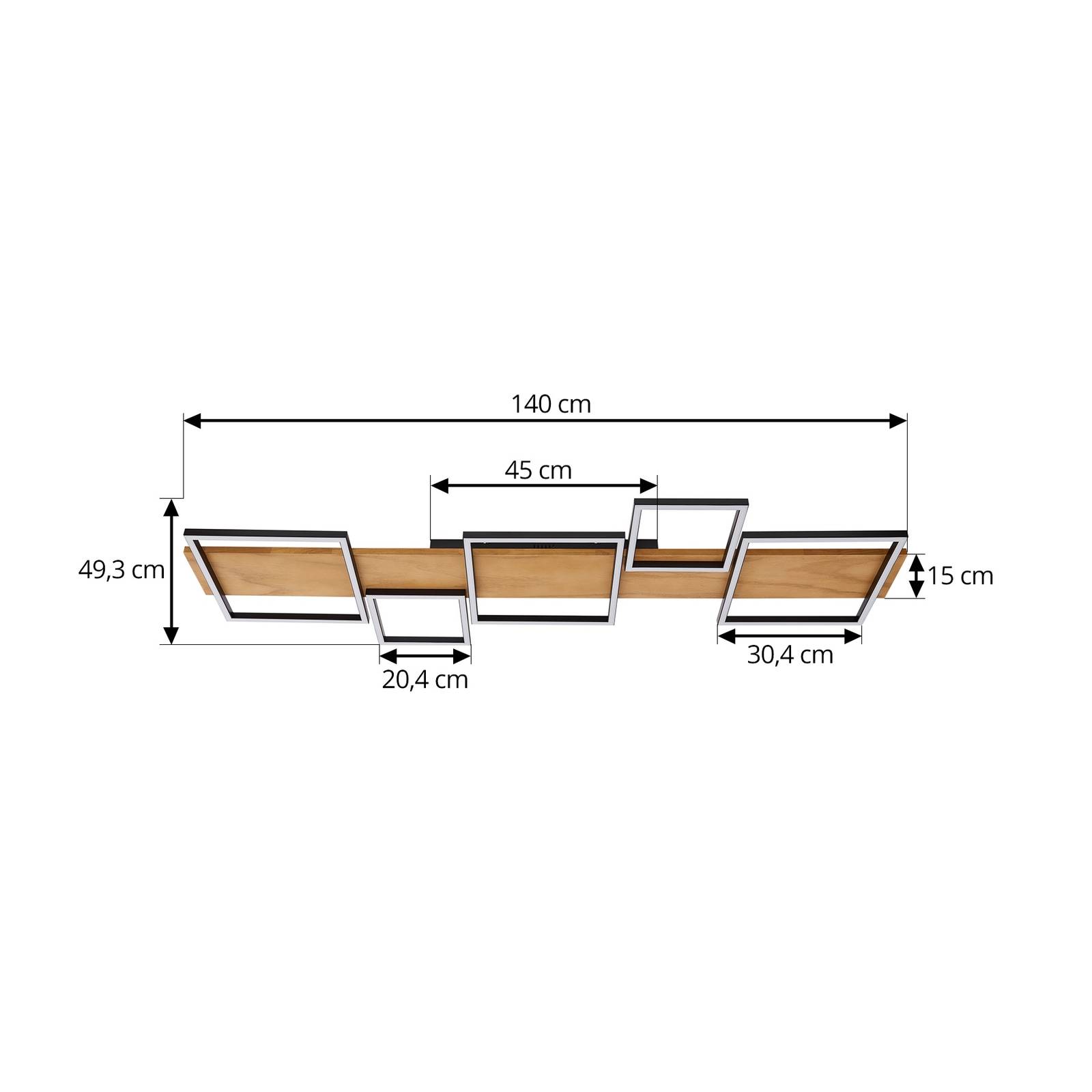 Lampa sufitowa LED Lindby Galad, czarny, drewno, 5-punktowa, 140 cm