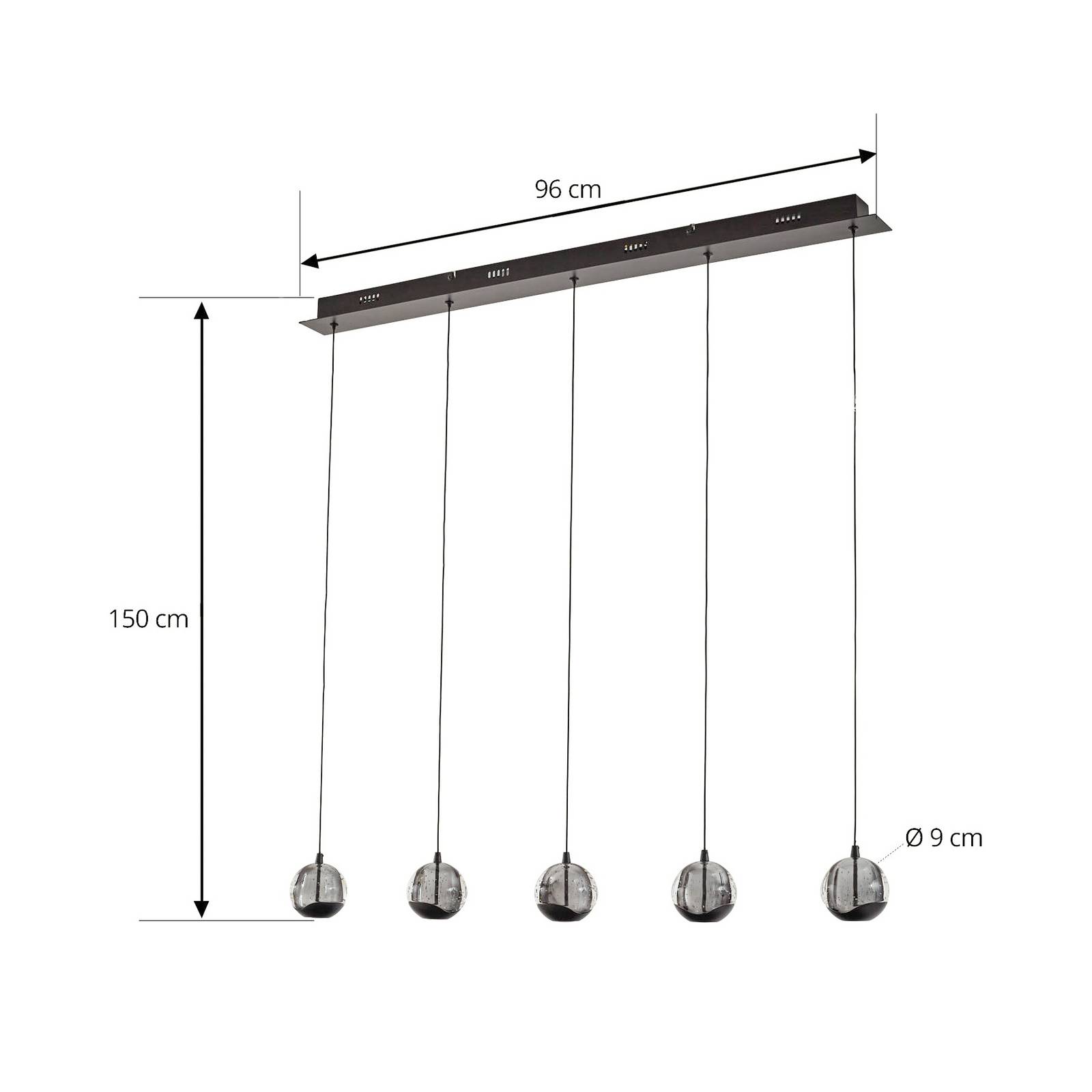 Lucande Lampa wisząca LED Hayley, czarna, 5-punktowa, podłużna